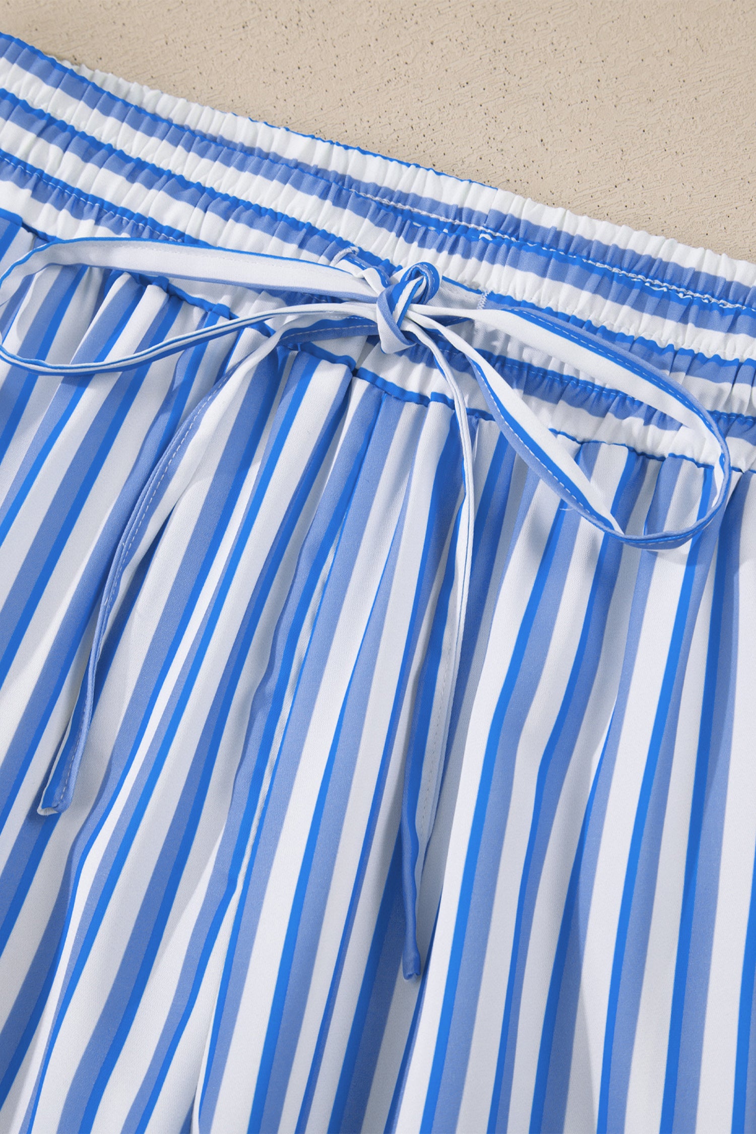 Sky Blue Stripe Drawstring Elastic Waist Patch Pocket Wide Leg Ankle-Length Pants-Bottoms/Pants & Culotte-[Adult]-[Female]-2022 Online Blue Zone Planet