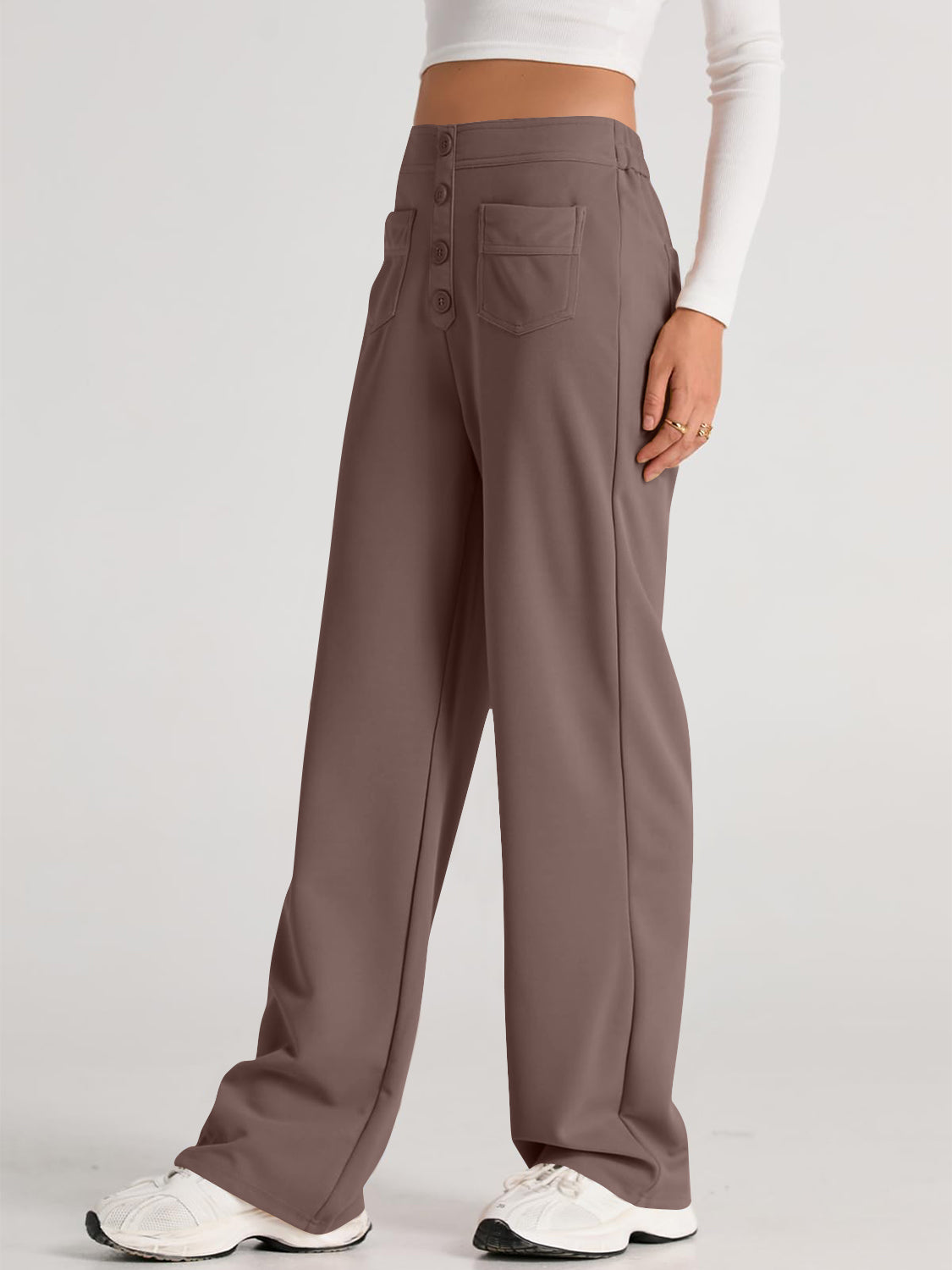 Blue Zone Planet | High Waist Wide Leg Pants-BOTTOMS SIZES SMALL MEDIUM LARGE-[Adult]-[Female]-2022 Online Blue Zone Planet