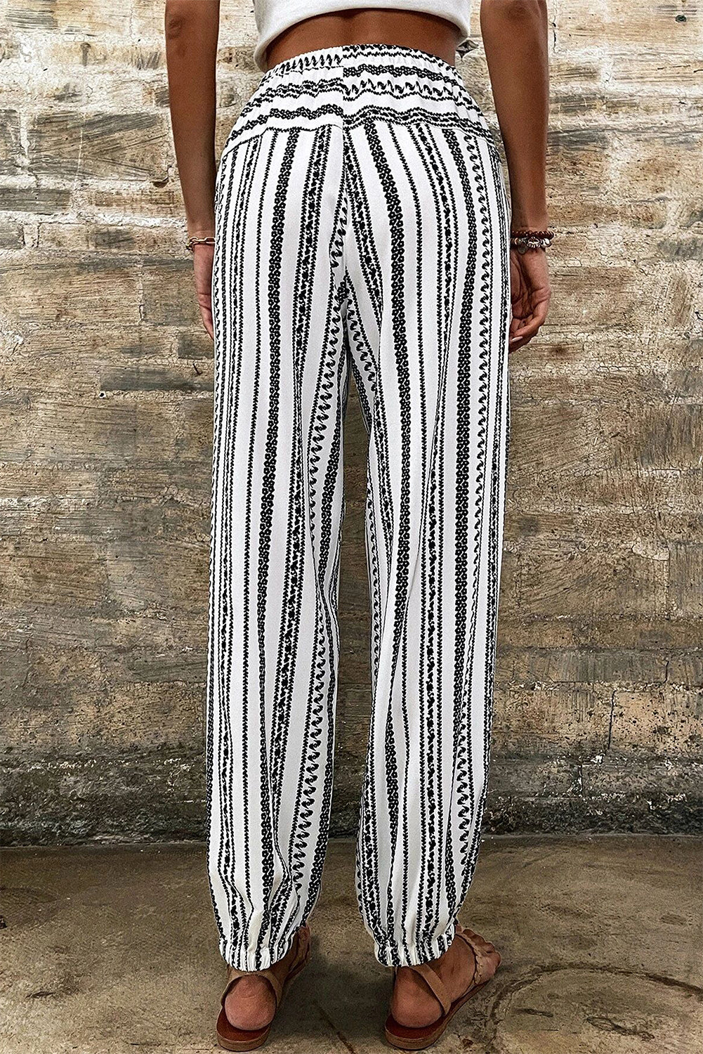 Black Stripe Boho Print Drawstring Elastic Waistband Casual Joggers-Bottoms/Pants & Culotte-[Adult]-[Female]-2022 Online Blue Zone Planet