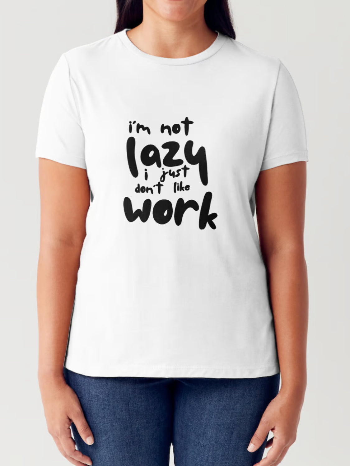 Simply Love Full Size I'M NOT LAZY I JUST DON'T LIKE WORK Letter Graphic Short Sleeve Tubular T-Shirt-TOPS / DRESSES-[Adult]-[Female]-White-S-2022 Online Blue Zone Planet