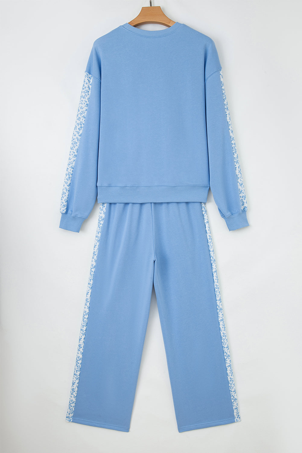 Beau Blue Floral Patchwork Drop Shoulder Pullover and Sweatpants Lounge Set-Loungewear & Sleepwear/Loungewear-[Adult]-[Female]-2022 Online Blue Zone Planet