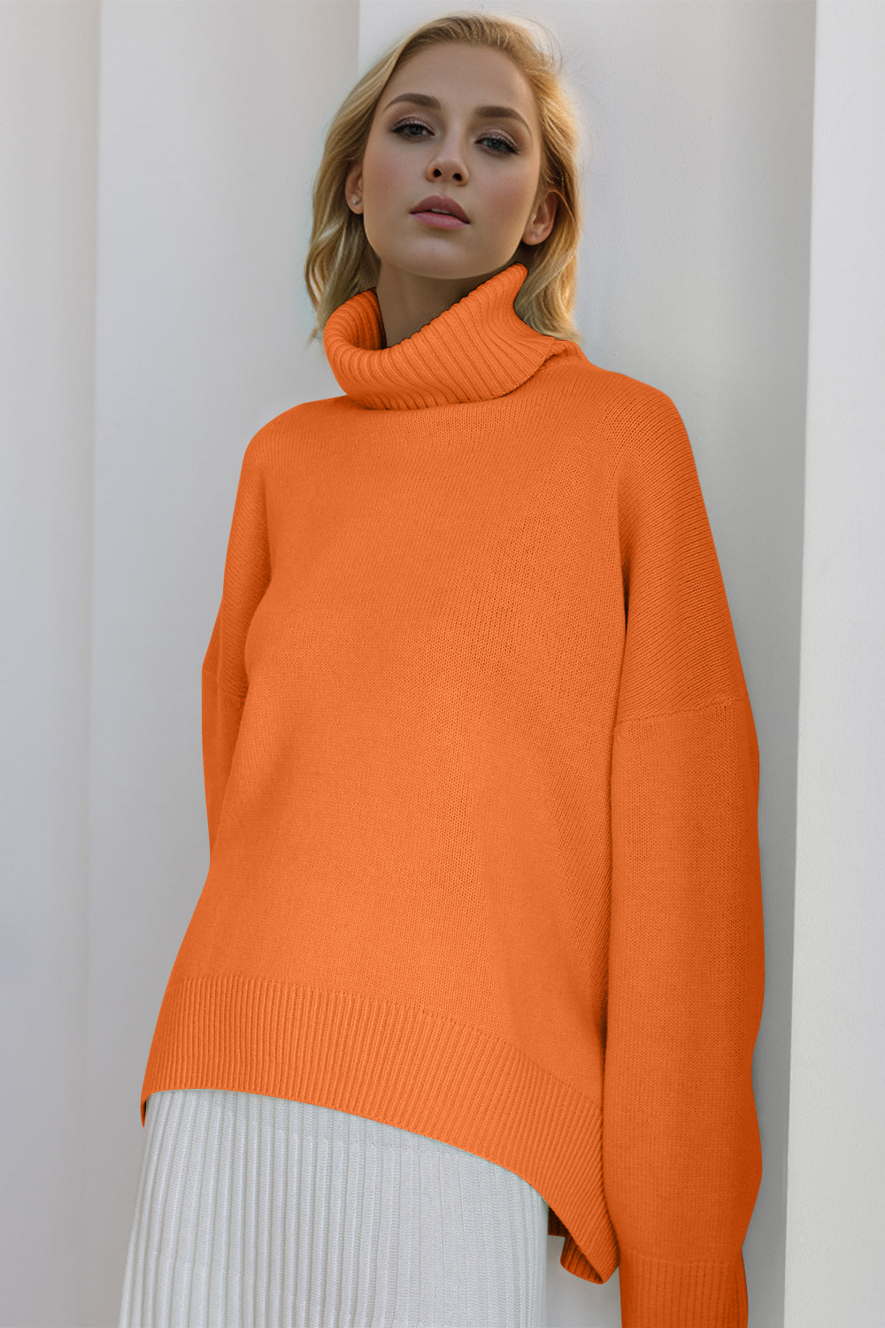 Basic Bae Turtleneck Dropped Shoulder Long Sleeve Sweater-TOPS / DRESSES-[Adult]-[Female]-2022 Online Blue Zone Planet