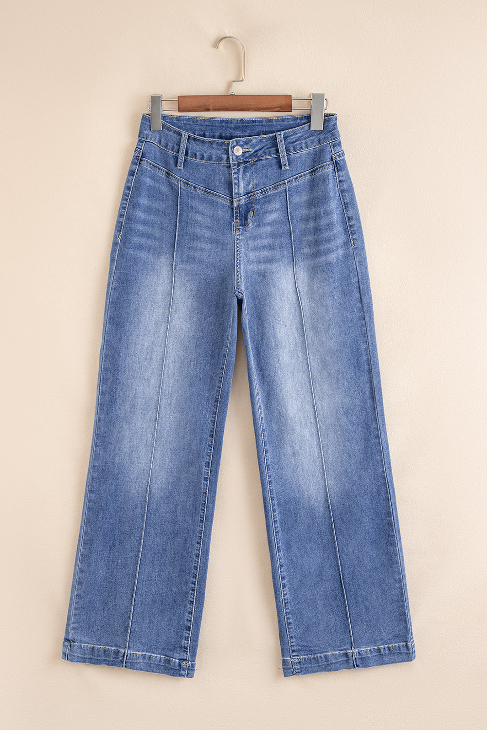 Beau Blue Tailored Center Seam Detail Straight Loose High Rise Jeans-Bottoms/Jeans-[Adult]-[Female]-2022 Online Blue Zone Planet