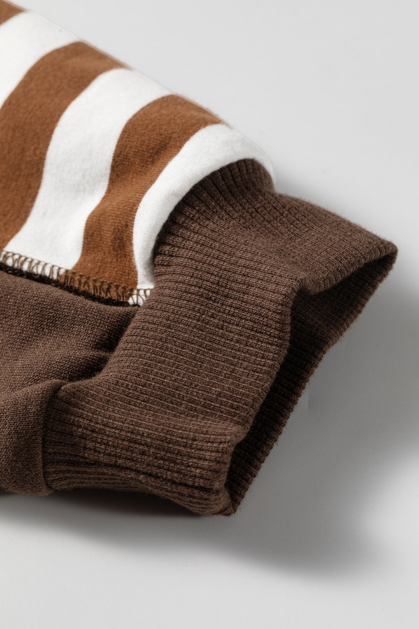 Brown Stripe Exposed Seam Color Block Patchwork Button Placket Sweatshirt-Tops/Sweatshirts & Hoodies-[Adult]-[Female]-2022 Online Blue Zone Planet