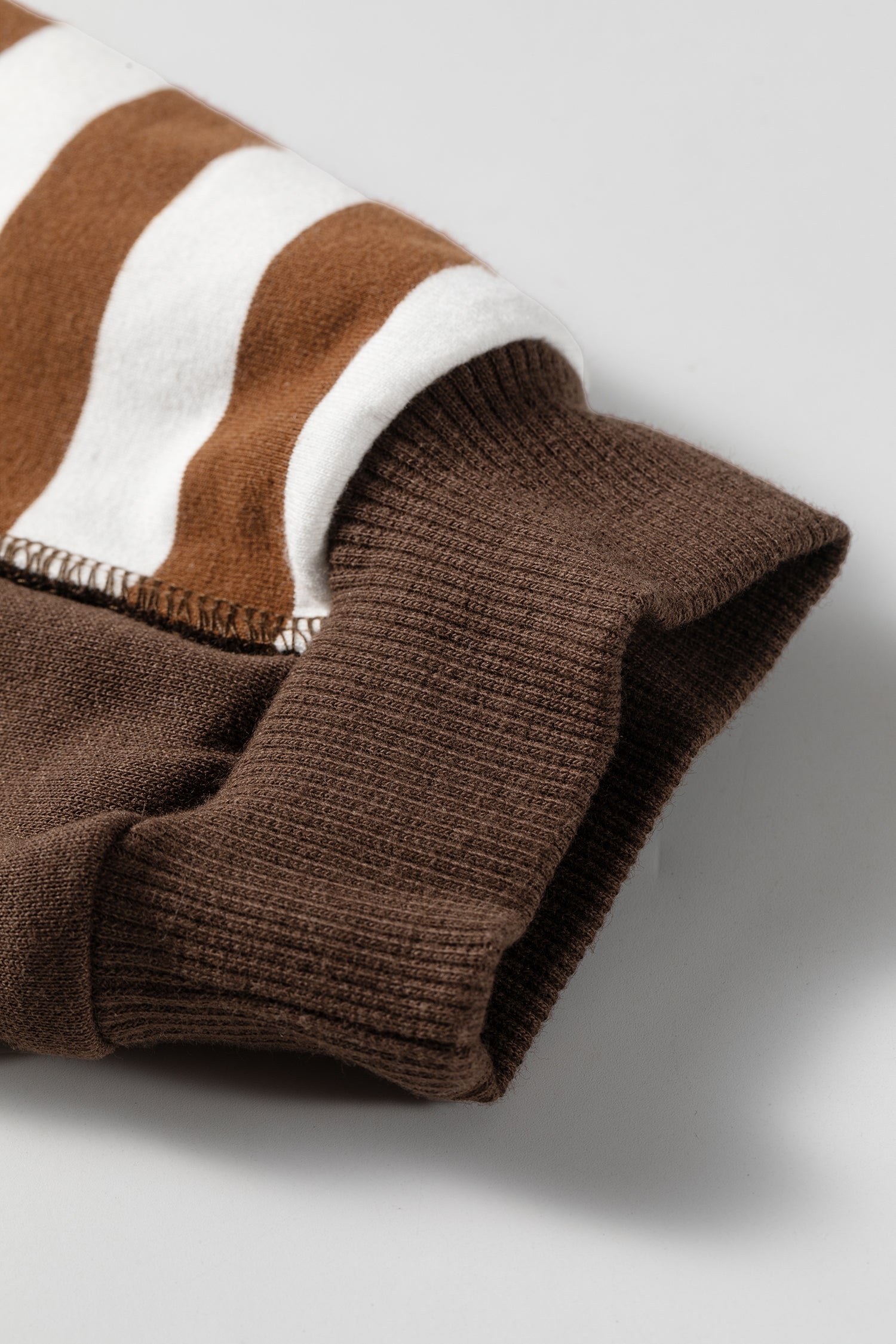 Brown Stripe Exposed Seam Color Block Patchwork Button Placket Sweatshirt-Tops/Sweatshirts & Hoodies-[Adult]-[Female]-2022 Online Blue Zone Planet