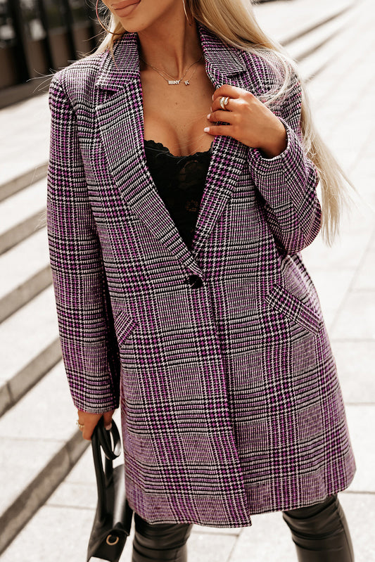 Pink Plaid Lapel Collar One Button Midi Coat-Sale (50% OFF)/20% OFF-[Adult]-[Female]-Pink-S-2022 Online Blue Zone Planet