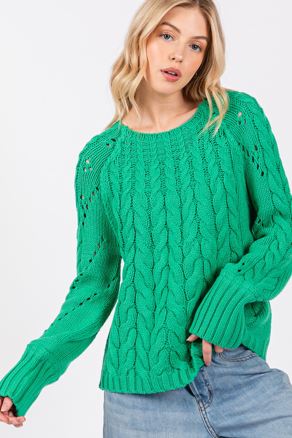 SAGE + FIG Cable-Knit Long Sleeve Sweater-TOPS / DRESSES-[Adult]-[Female]-2022 Online Blue Zone Planet