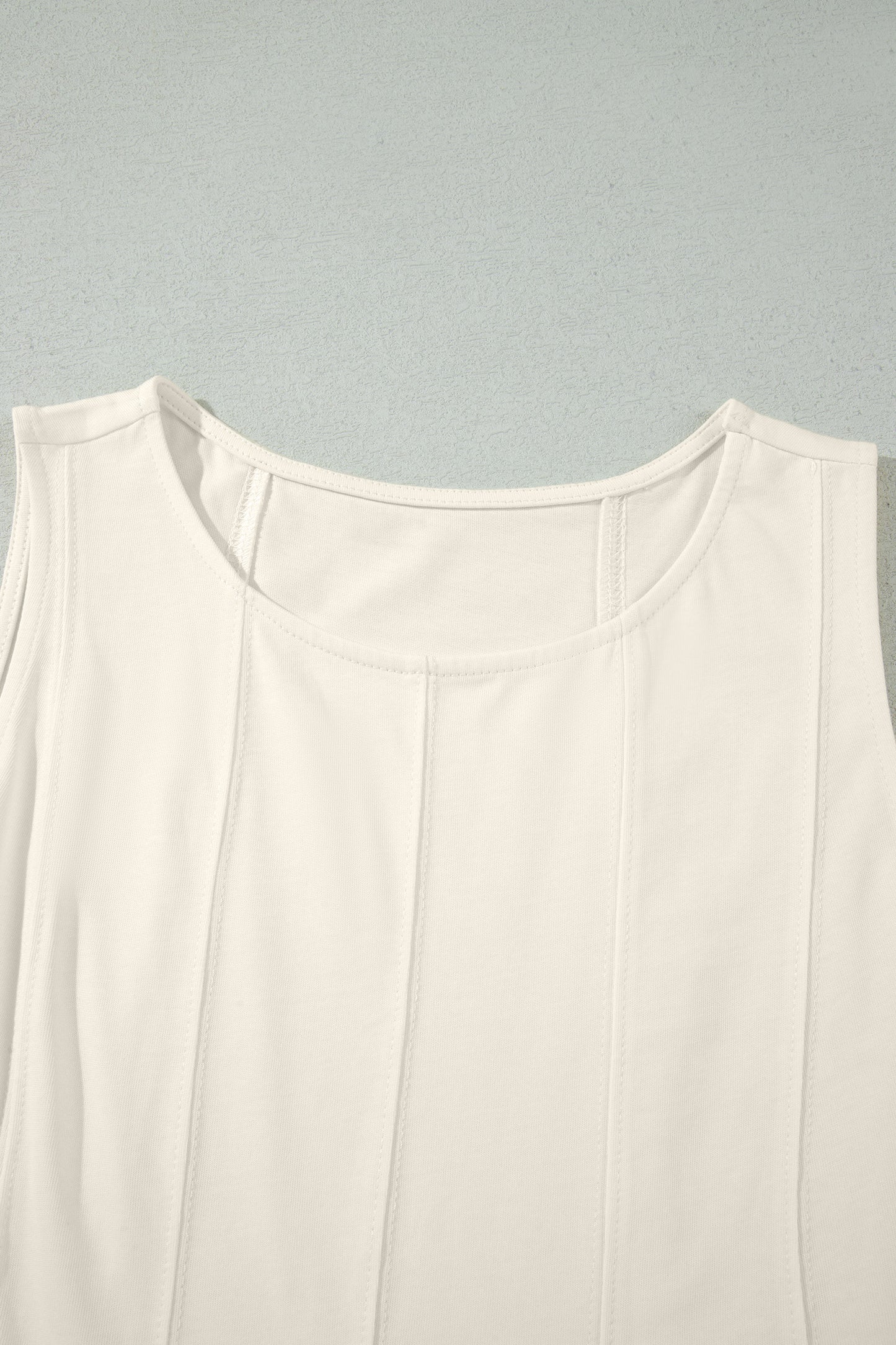 Beige Stitched Detail Loose Tank Top Cotton 2pcs Short Set