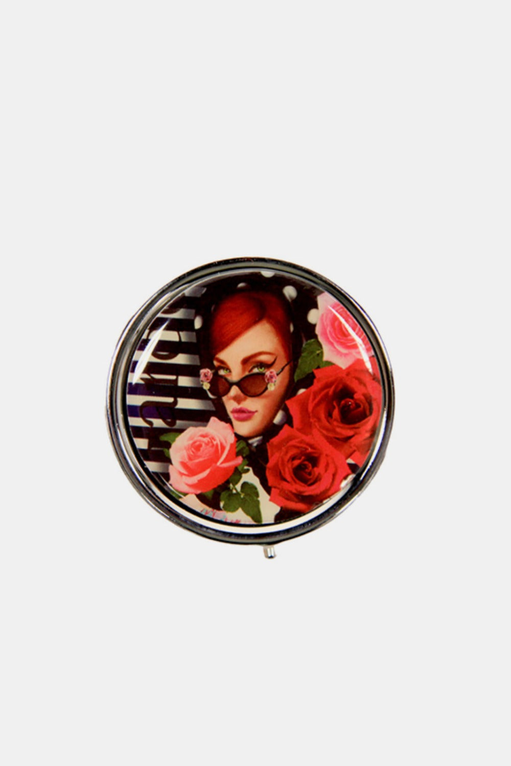 Nicole Lee USA Print Metallic Circular Large Pill Case-PILL CASES-[Adult]-[Female]-Lady In Red-One Size-2022 Online Blue Zone Planet