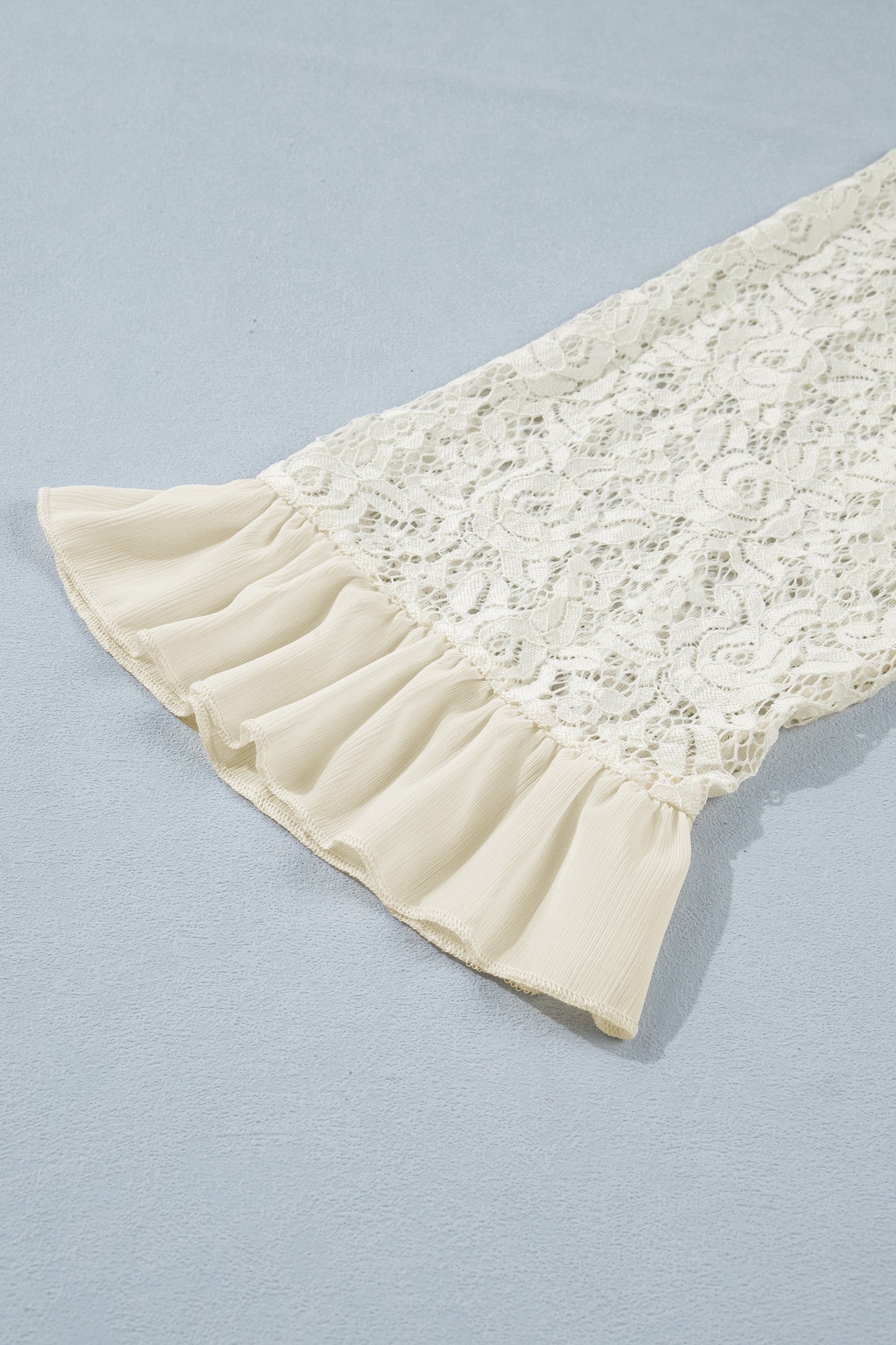 White Sheer Lace Long Sleeve Ruffle Trim Loose Blouse-Tops/Blouses & Shirts-[Adult]-[Female]-2022 Online Blue Zone Planet