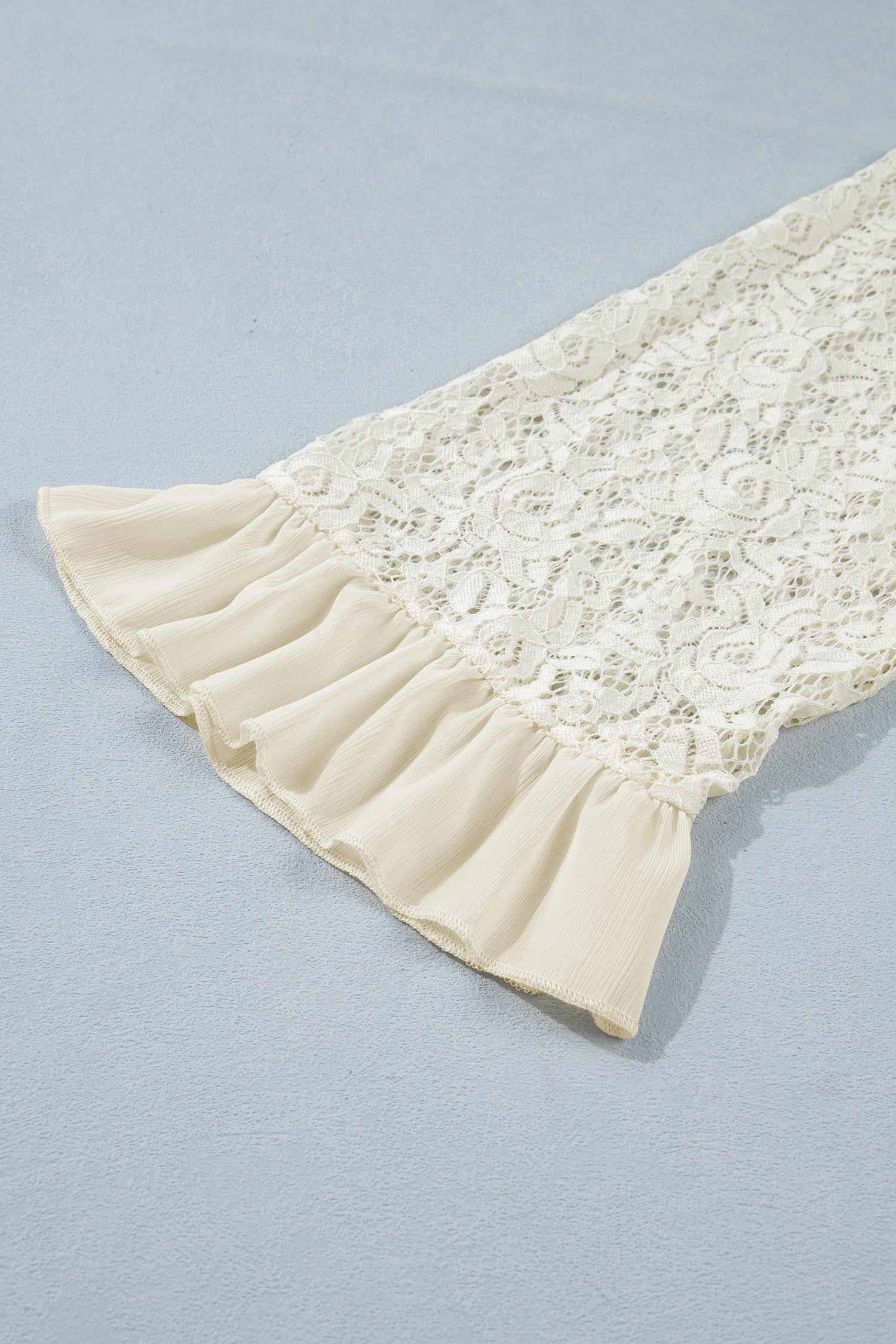 White Sheer Lace Long Sleeve Ruffle Trim Loose Blouse-Tops/Blouses & Shirts-[Adult]-[Female]-2022 Online Blue Zone Planet