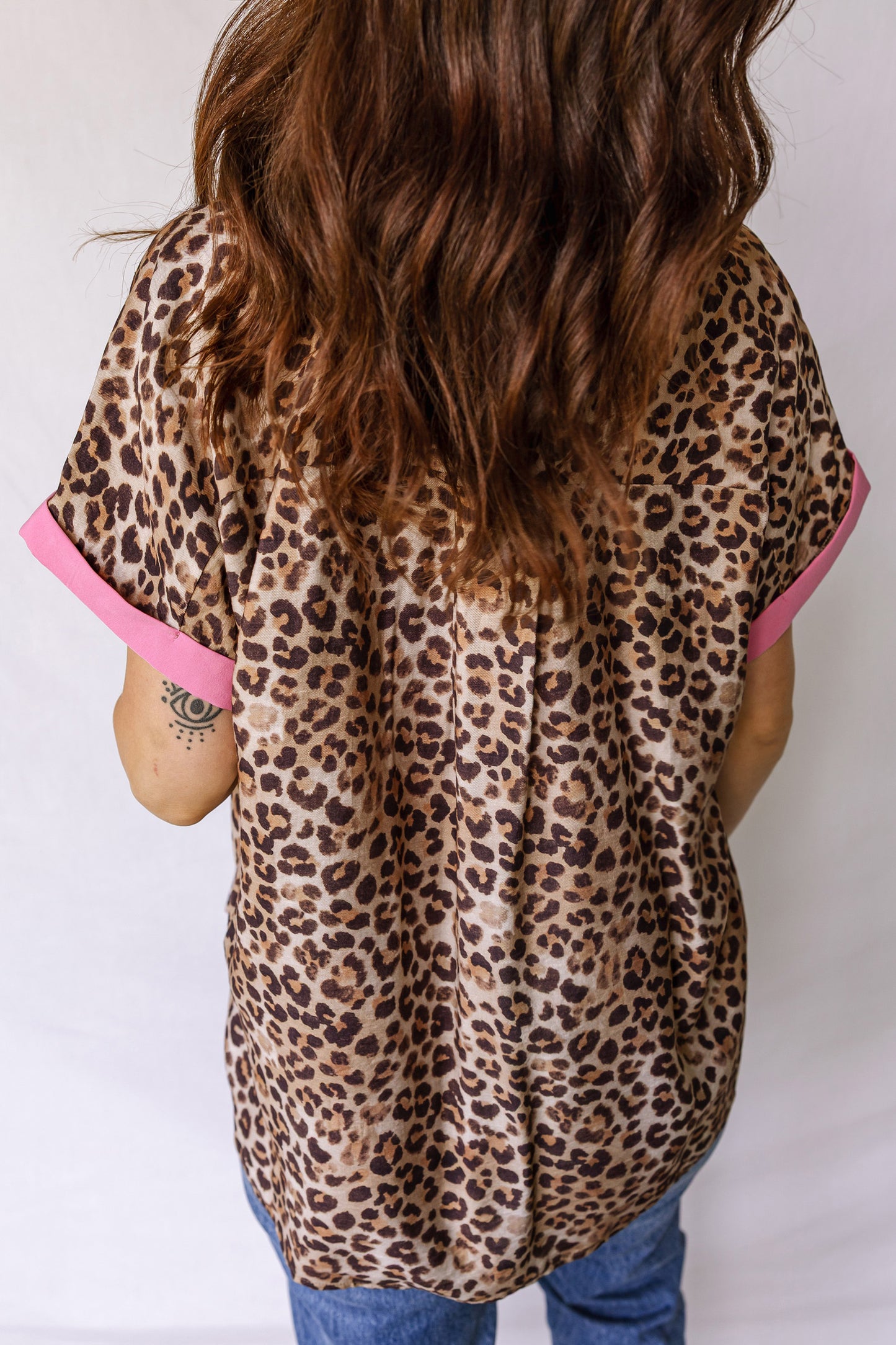 Leopard Print Contrasted Trim Animal Short Sleeve Shirt-Tops/Blouses & Shirts-[Adult]-[Female]-2022 Online Blue Zone Planet