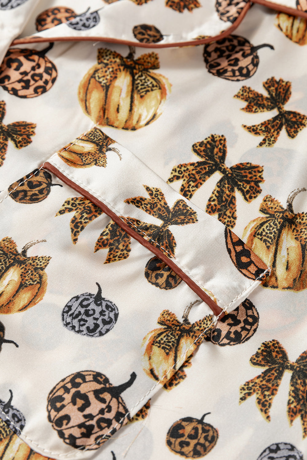 Beige Leopard Pumpkin Allover Halloween 2pcs Pajama Set-Loungewear & Sleepwear/Sleepwear-[Adult]-[Female]-2022 Online Blue Zone Planet