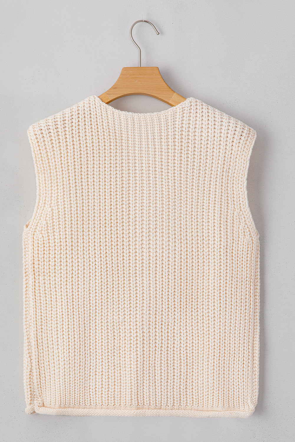 Blue Zone Planet | White Solid Textured Knit Side Pockets Buttoned Sweater Vest-Sweaters & Cardigans/Sweater Vests-[Adult]-[Female]-2022 Online Blue Zone Planet