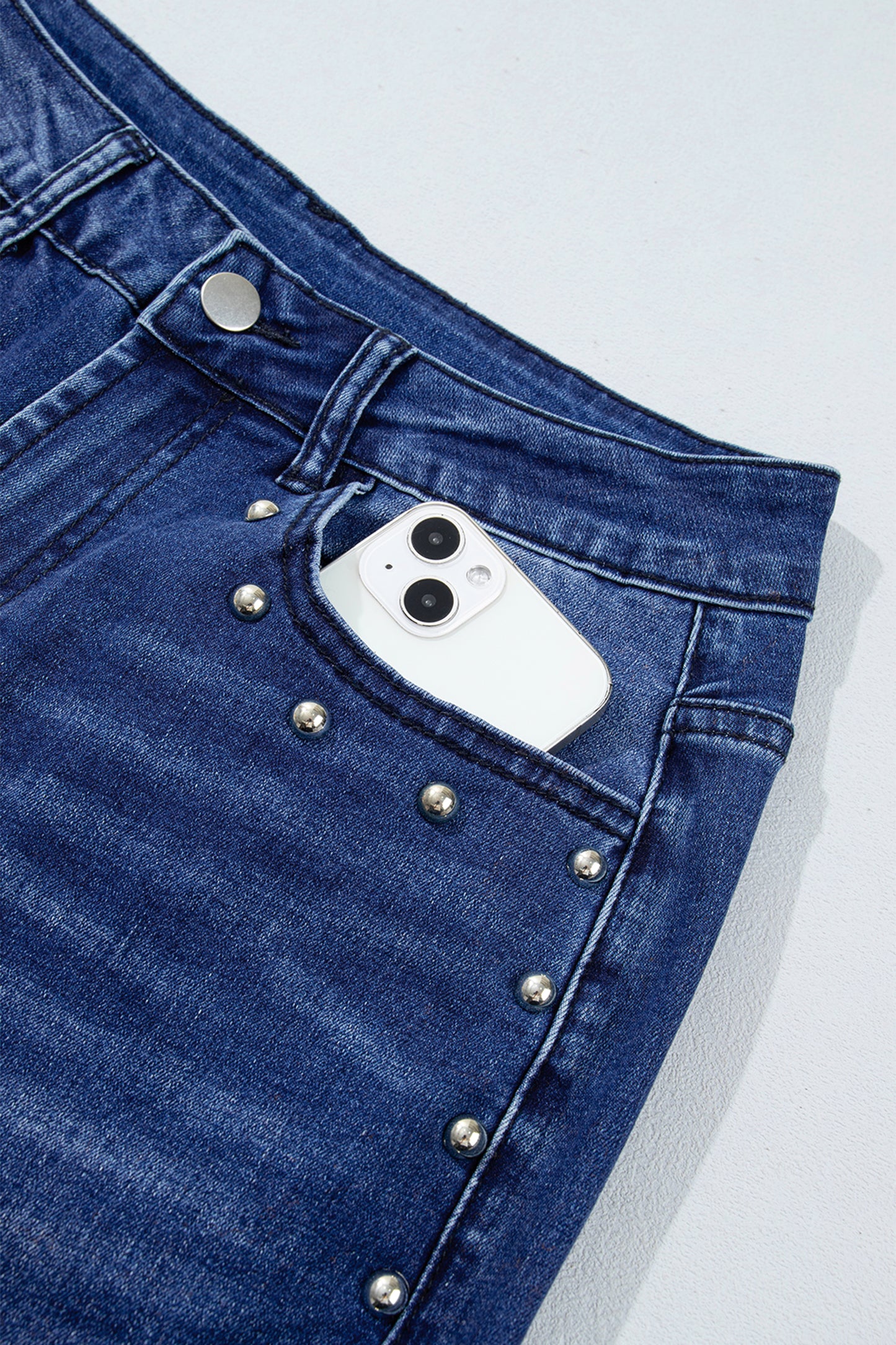Black Studded Detail Straight Leg Casual Loose Jeans-Bottoms/Jeans-[Adult]-[Female]-2022 Online Blue Zone Planet