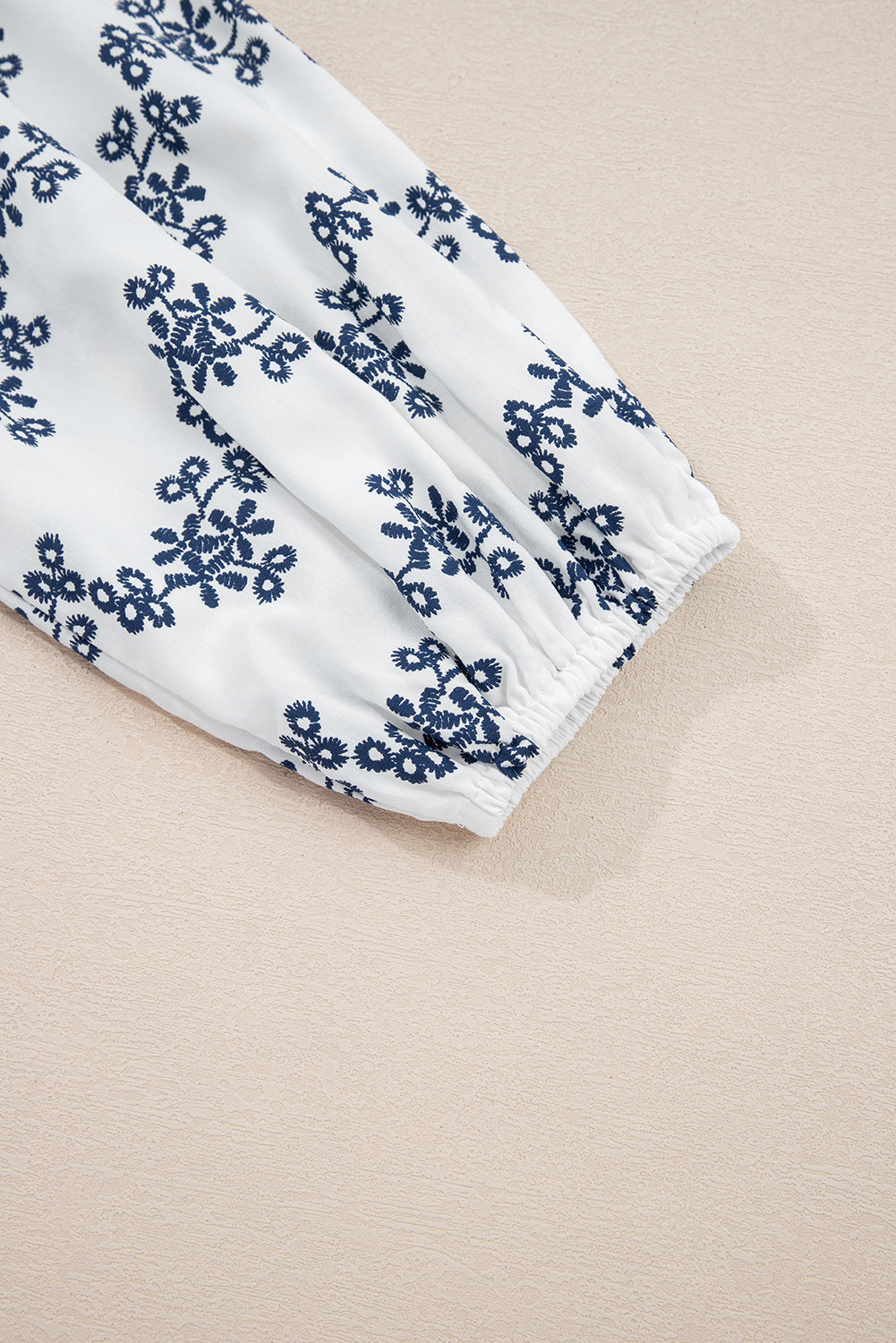 Blue Lace Patchwork Floral Bubble Sleeve V Split Neck Blouse-Tops/Blouses & Shirts-[Adult]-[Female]-2022 Online Blue Zone Planet