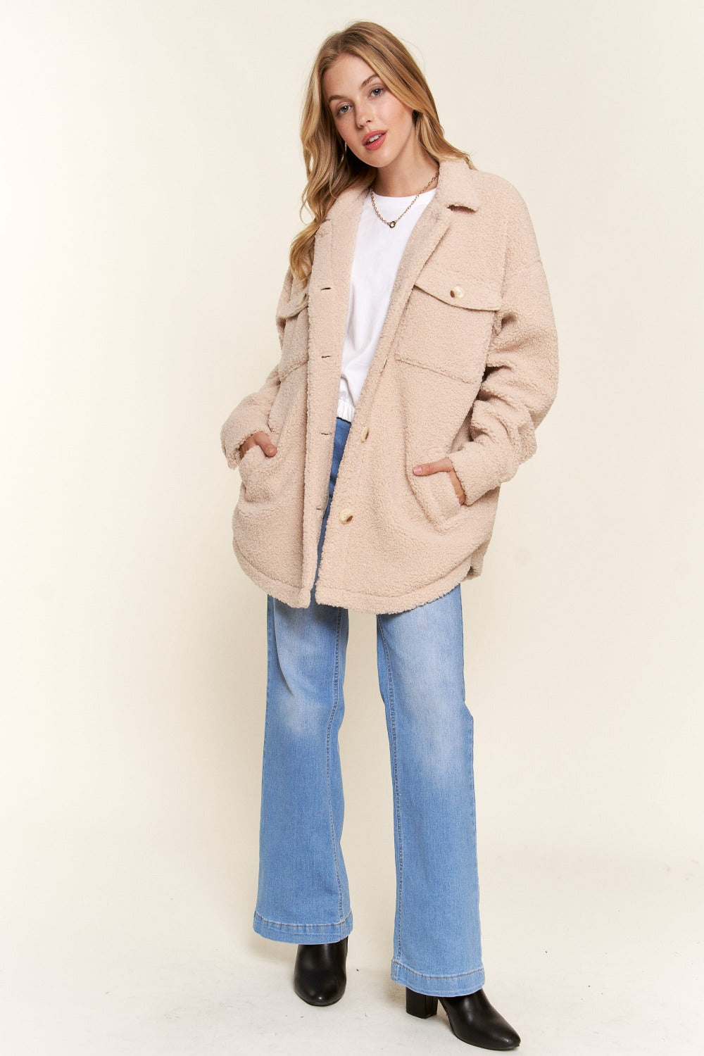 And The Why Teddy Sherpa Button Down Curved Hem Shacket-TOPS / DRESSES-[Adult]-[Female]-2022 Online Blue Zone Planet