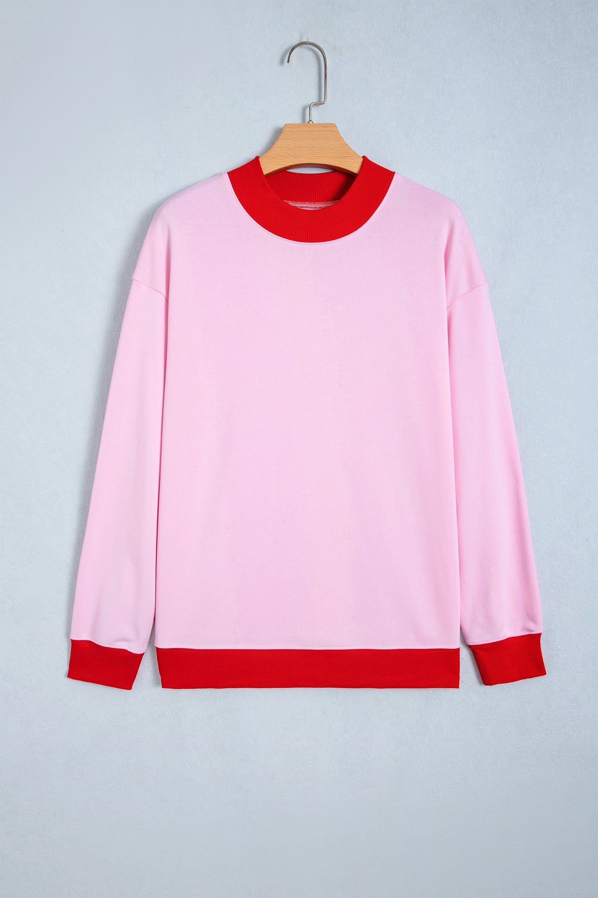 Pink Colorblock Trim Crewneck Long Sleeve Pullover Sweatshirt-Tops/Sweatshirts & Hoodies-[Adult]-[Female]-2022 Online Blue Zone Planet