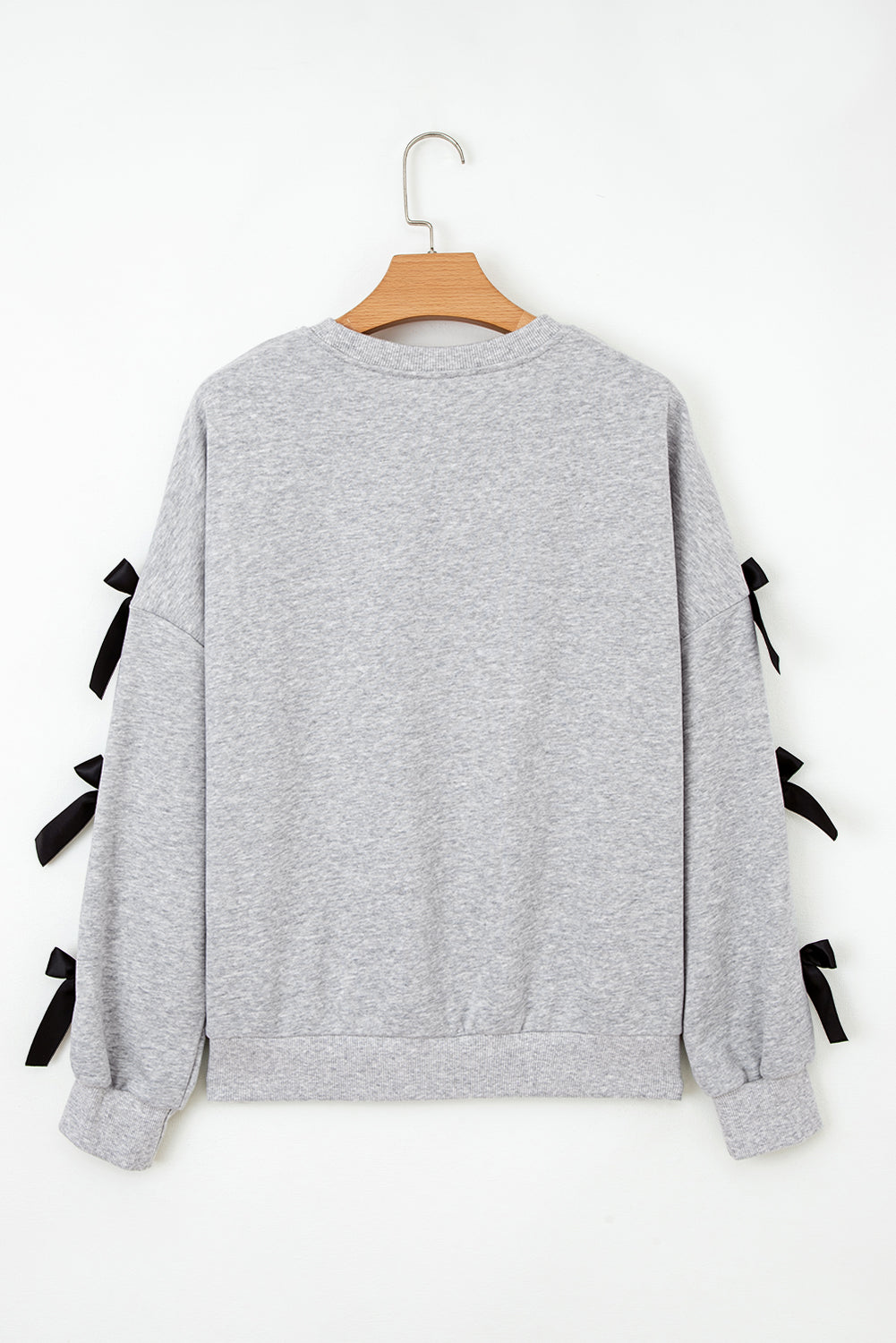Light Grey Contrast Bow Applique Drop Sleeve Round Neck Sweatshirt-Tops/Sweatshirts & Hoodies-[Adult]-[Female]-2022 Online Blue Zone Planet