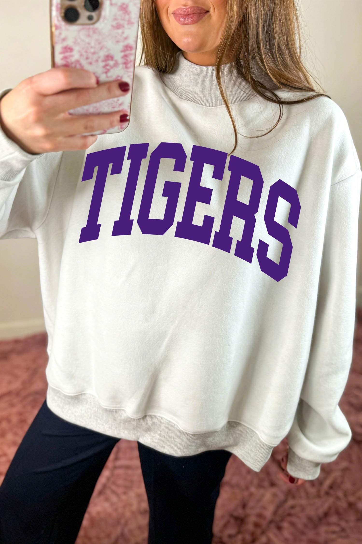 Light Grey LOUISIANA/ TIGERS Double Side Printed High Neck Reversible Sweatshirt-Graphic/Graphic Sweatshirts-[Adult]-[Female]-2022 Online Blue Zone Planet
