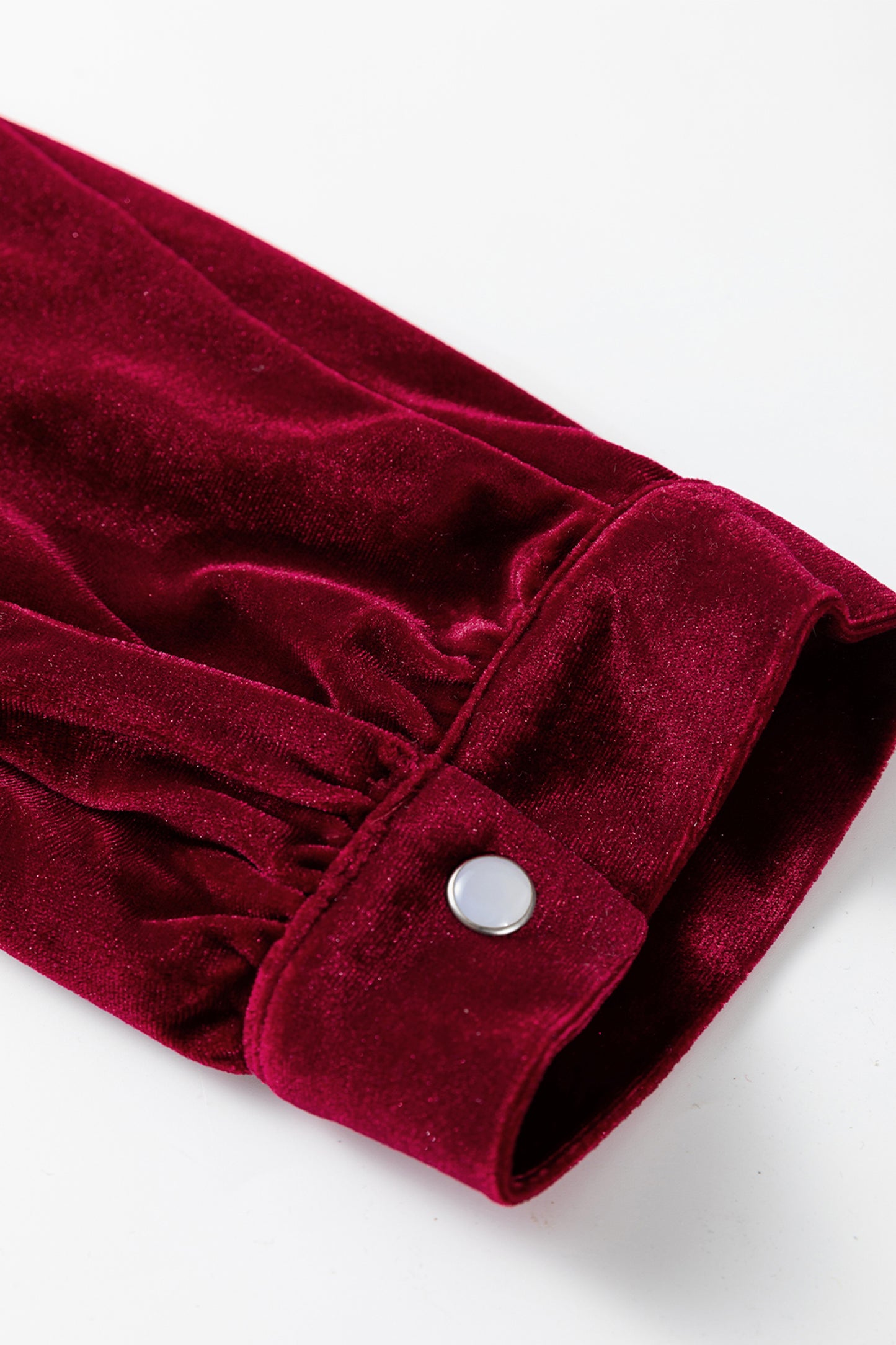 Red Dahlia Asymmetric Button Keyhole Neck Long Sleeve Velvet Blouse-Tops/Blouses & Shirts-[Adult]-[Female]-2022 Online Blue Zone Planet