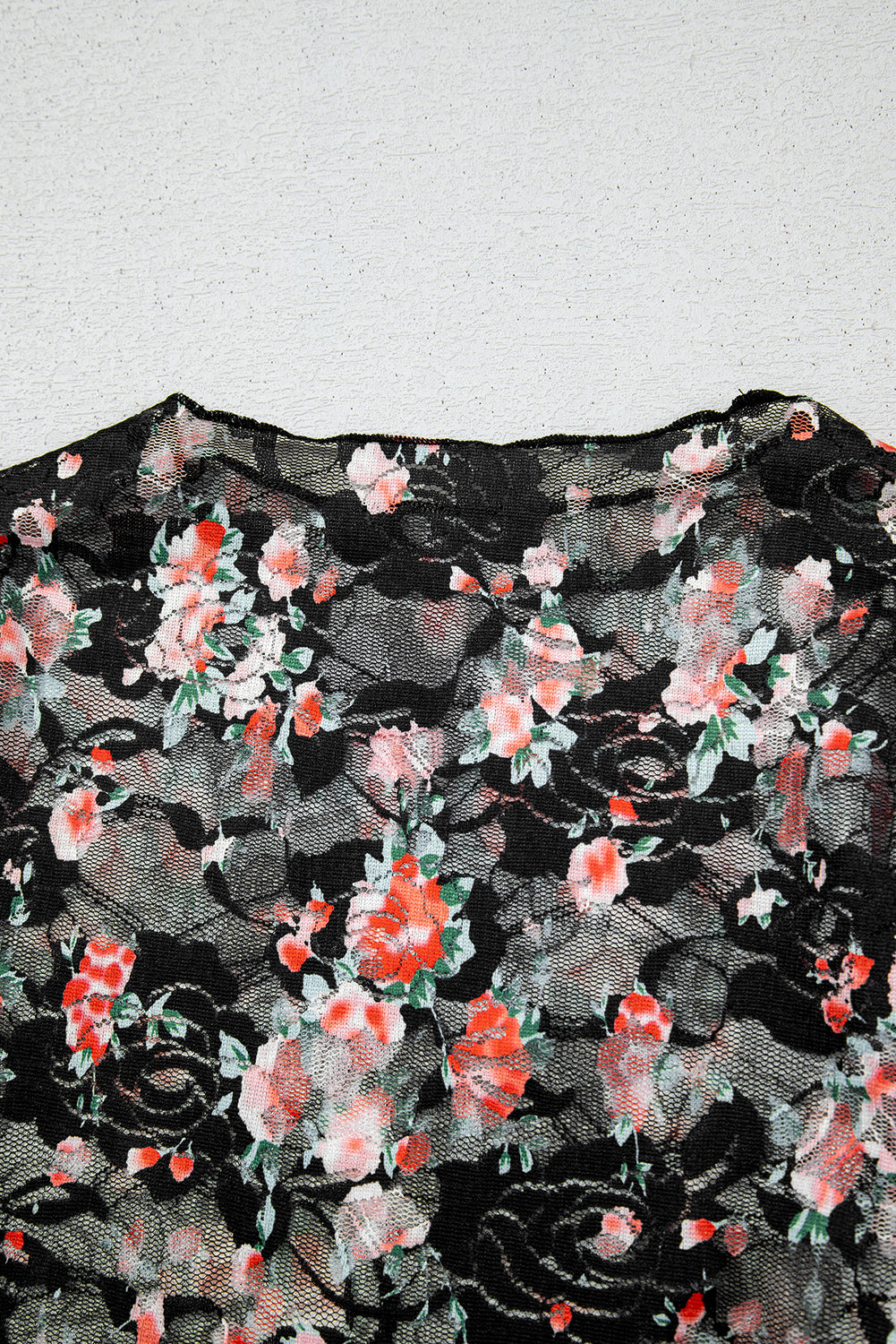 Black Floral Mesh Sheer Long Sleeve Top-Tops/Long Sleeve Tops-[Adult]-[Female]-2022 Online Blue Zone Planet