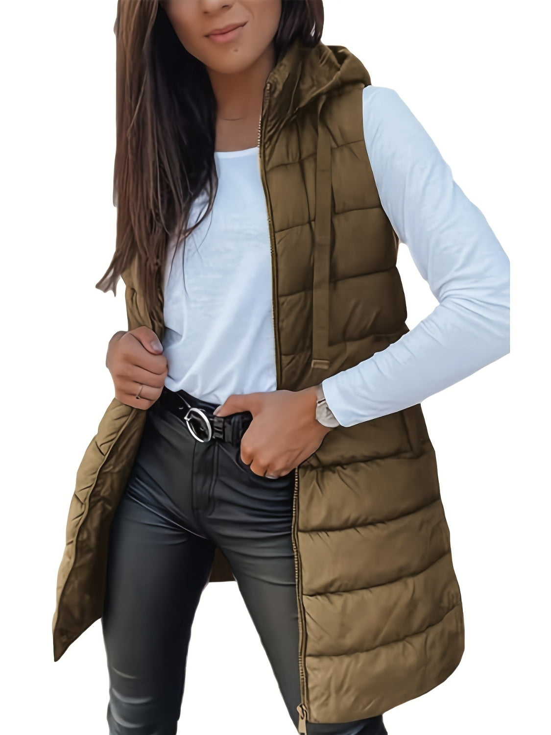 Plus Size Zip Up Hooded Vest Coat-TOPS / DRESSES-[Adult]-[Female]-2022 Online Blue Zone Planet