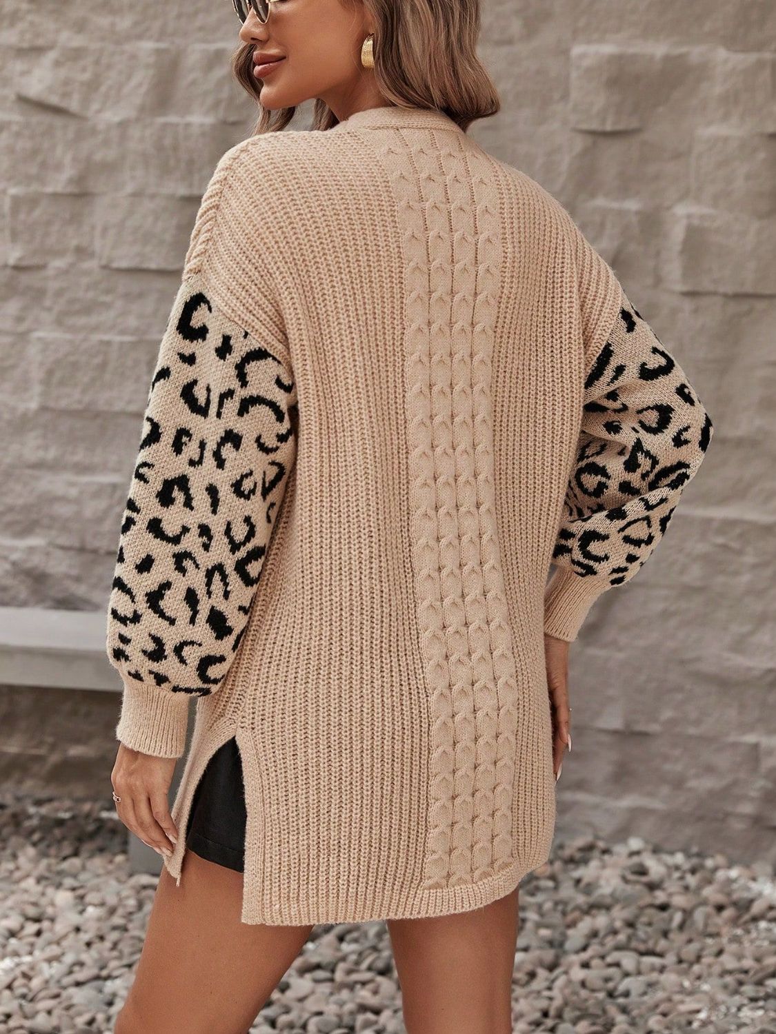 Pocketed Leopard Open Front Cardigan-TOPS / DRESSES-[Adult]-[Female]-2022 Online Blue Zone Planet