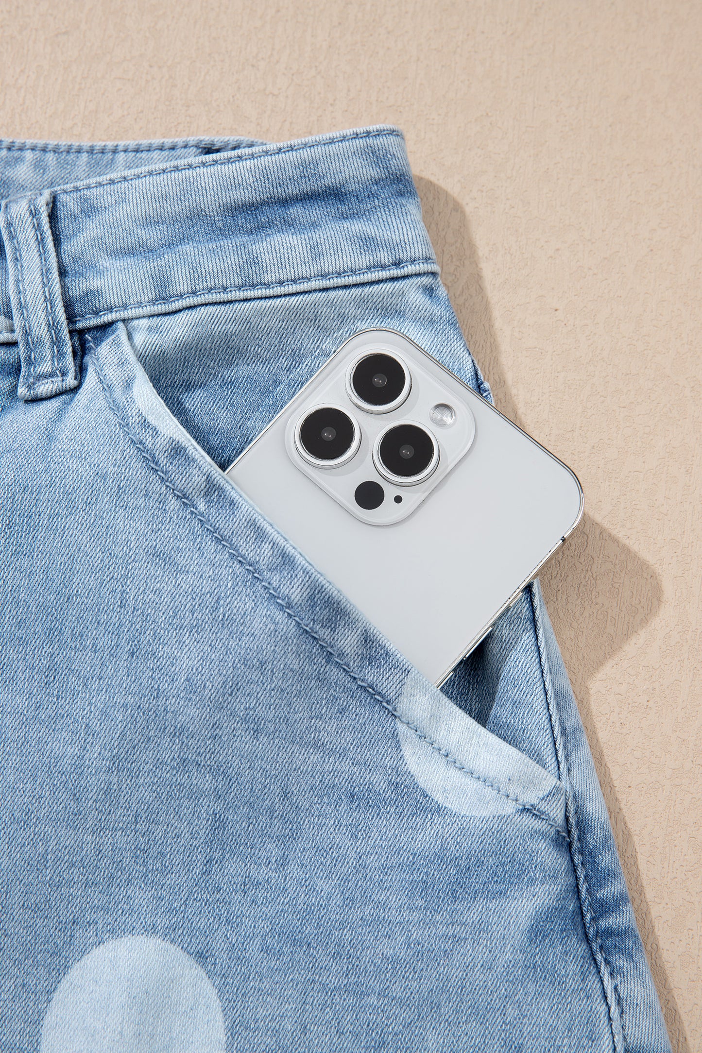 Sky Blue Polka Dot Ankle-Length Metal Button Casual Jeans-Bottoms/Jeans-[Adult]-[Female]-2022 Online Blue Zone Planet