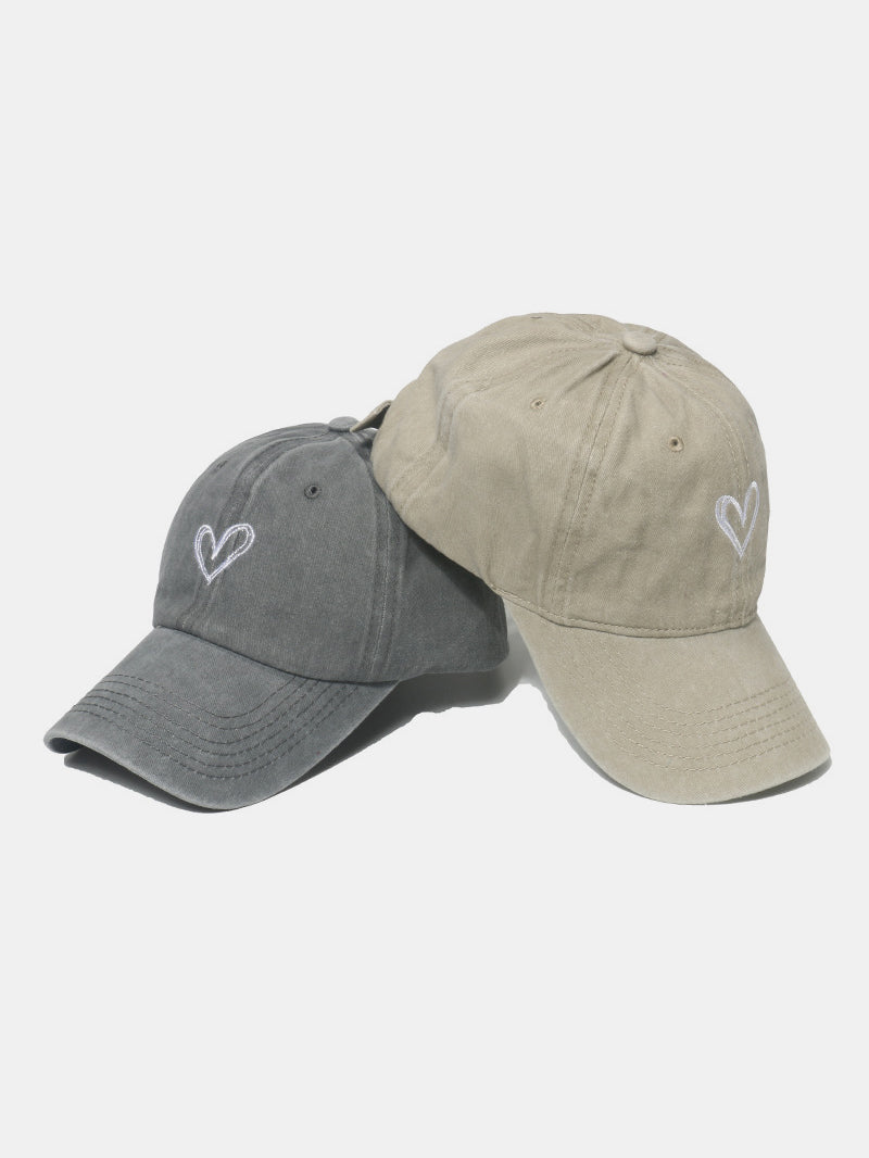 Embroidered Heart Washed Cotton Baseball Cap-HATS-[Adult]-[Female]-2022 Online Blue Zone Planet