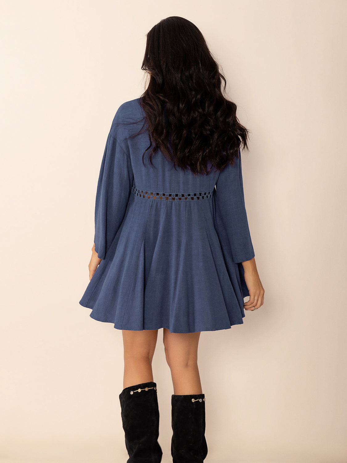 Cutout Johnny Collar Long Sleeve Mini Dress-TOPS / DRESSES-[Adult]-[Female]-2022 Online Blue Zone Planet