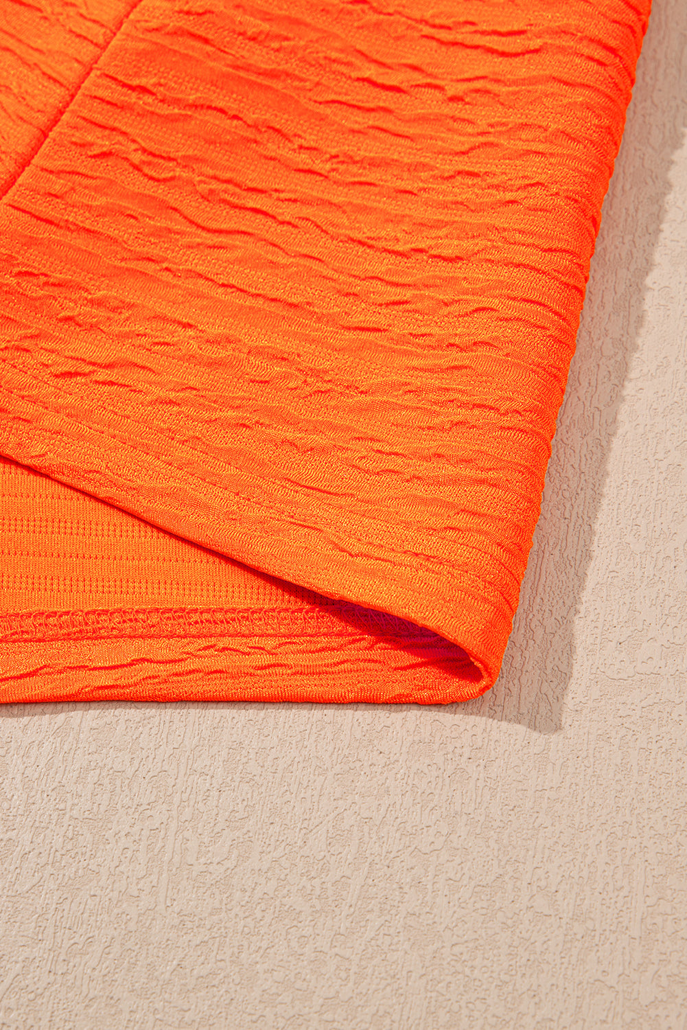 Orange Textured V Neck T Shirt and Shorts Set-Two Piece Sets/Short Sets-[Adult]-[Female]-2022 Online Blue Zone Planet