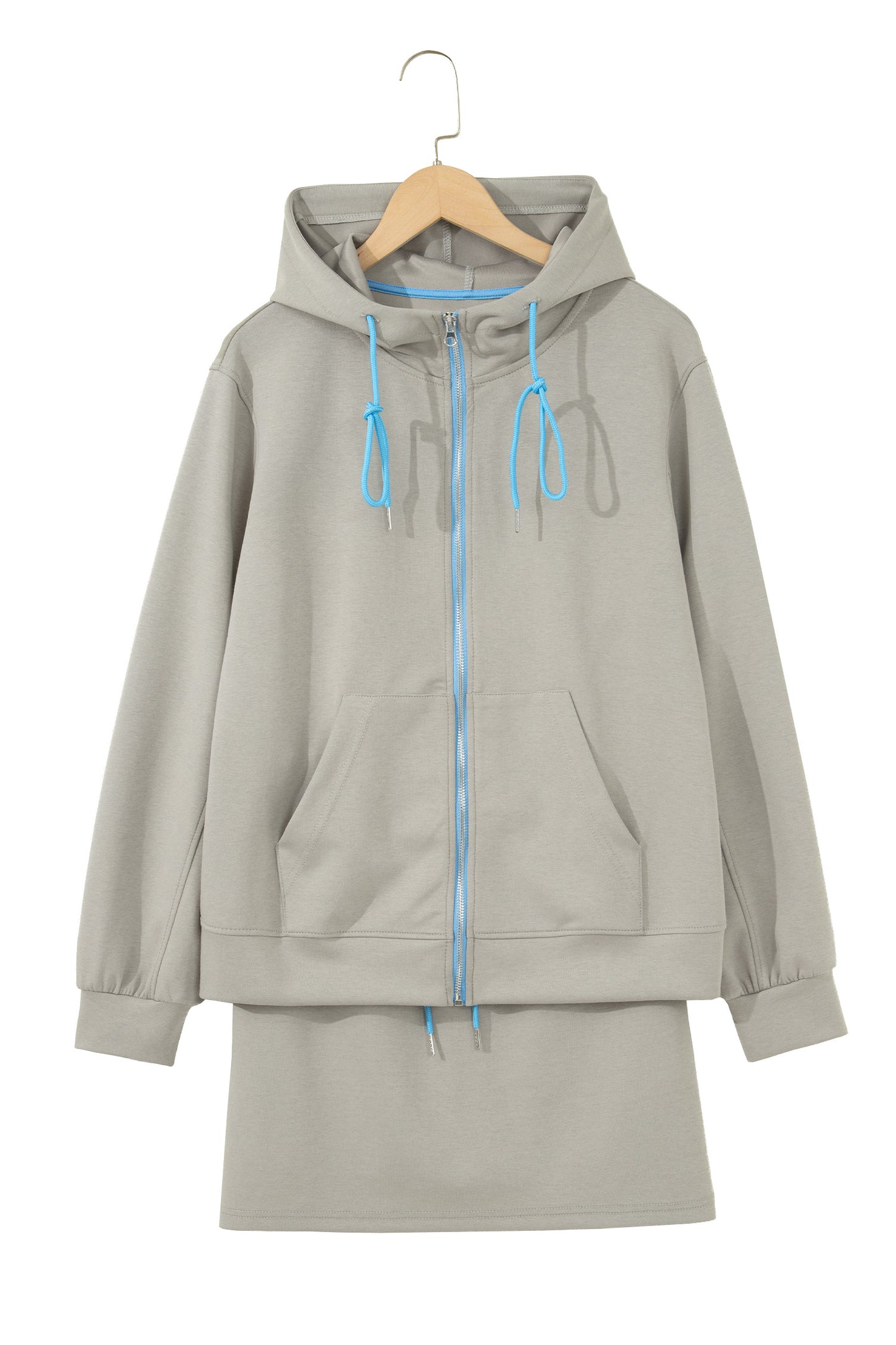 Smoke Green Contrast Trim Zip Up Sporty Jacket Drawstring Mini Skort 2pcs Set-Tops / Dresses-[Adult]-[Female]-2022 Online Blue Zone Planet