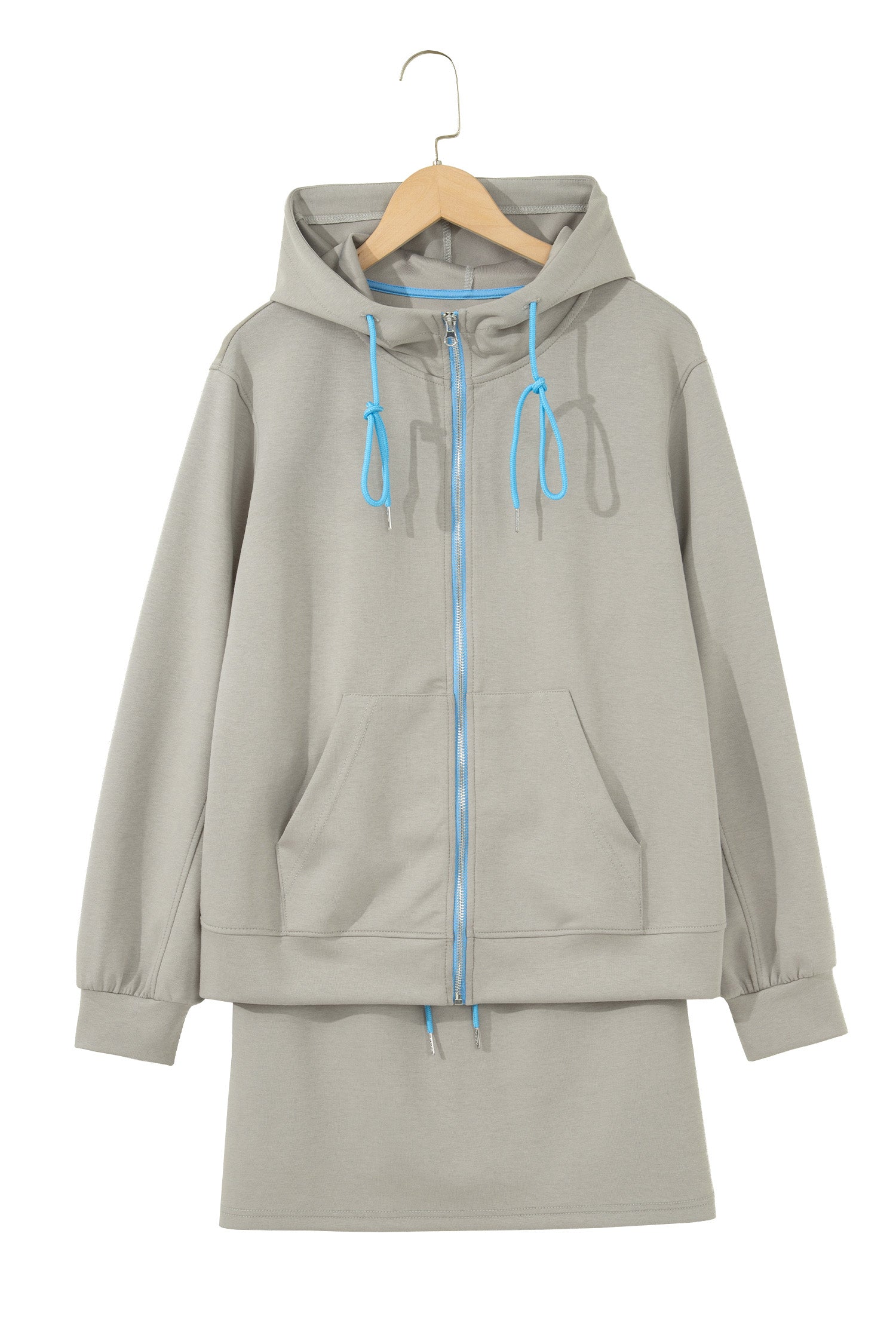 Smoke Green Contrast Trim Zip Up Sporty Jacket Drawstring Mini Skort 2pcs Set-Tops / Dresses-[Adult]-[Female]-2022 Online Blue Zone Planet
