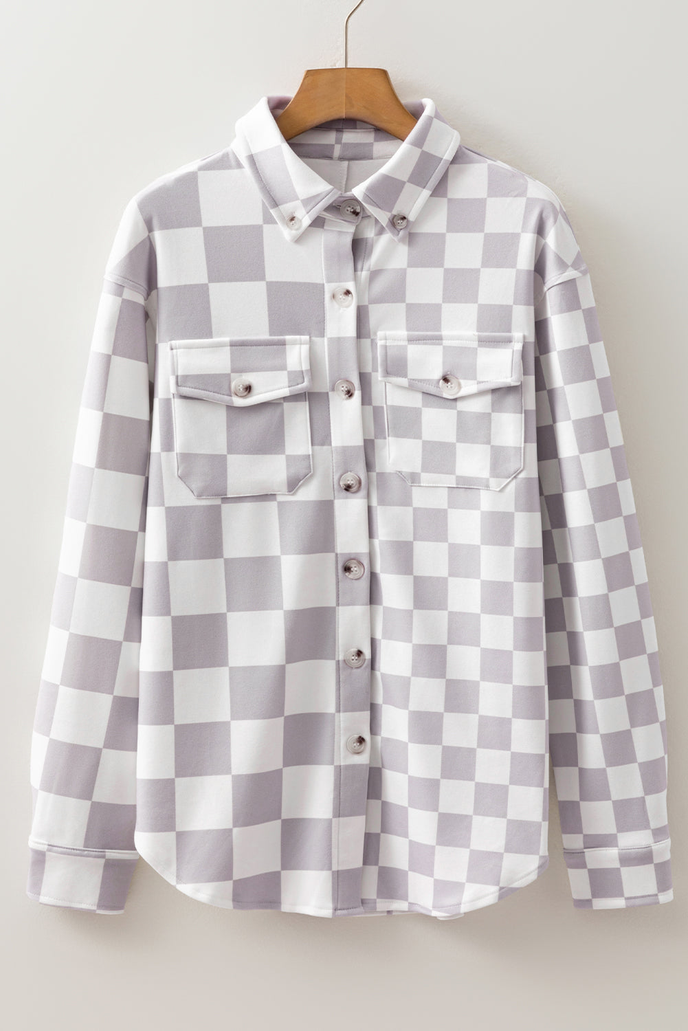 Khaki Checkerboard Flap Pocket Button Front Shacket-Outerwear/Plaid Shackets-[Adult]-[Female]-2022 Online Blue Zone Planet