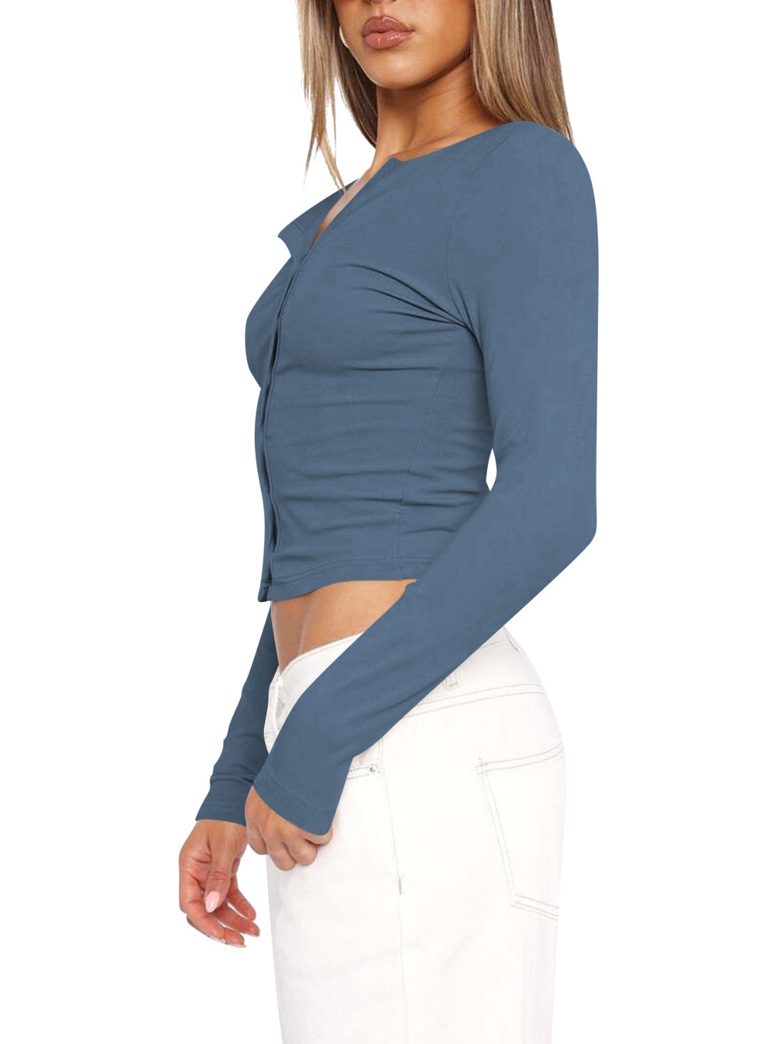 Lovelet Button Up Round Neck Long Sleeve T-Shirt-TOPS / DRESSES-[Adult]-[Female]-2022 Online Blue Zone Planet