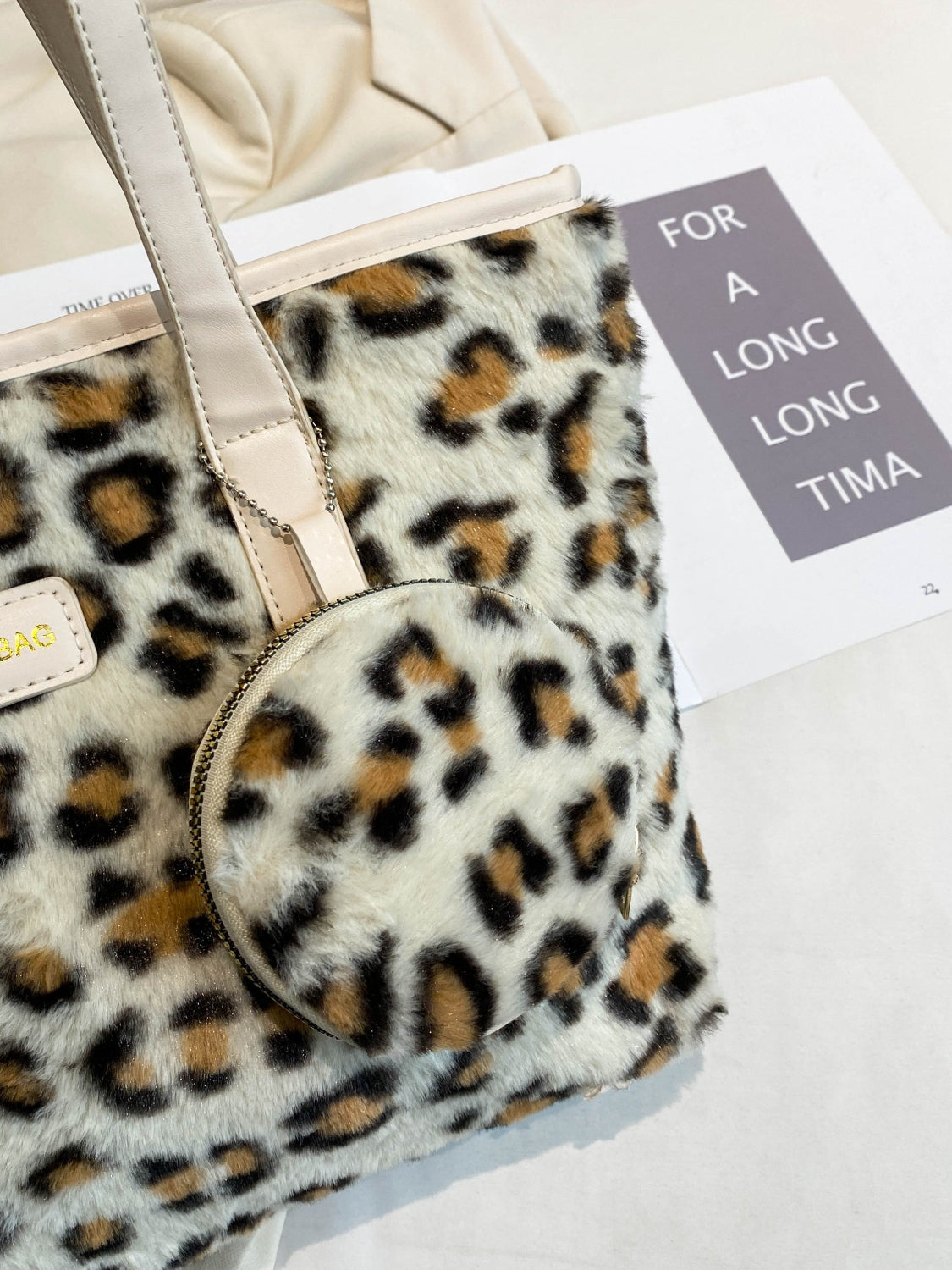 Leopard Faux Fur Tote Bag with Coin Purse-Handbags-[Adult]-[Female]-2022 Online Blue Zone Planet