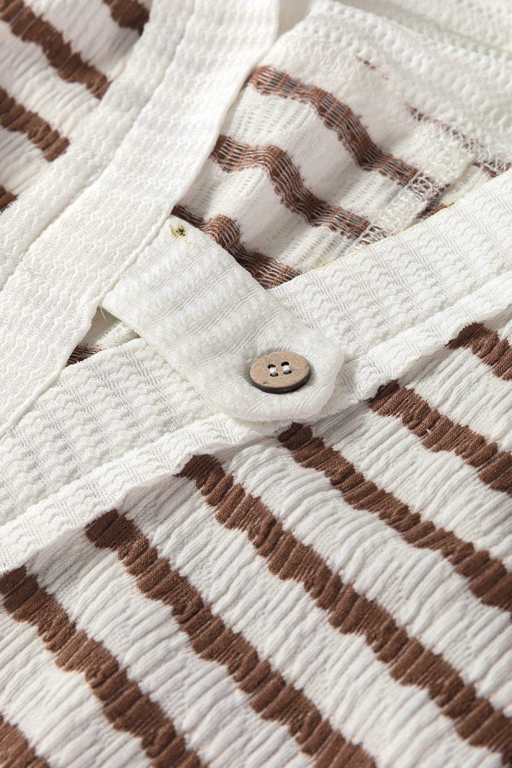 Khaki Stripe Textured Hooded V Neck Casual Long Sleeve Top-Tops / Dresses-[Adult]-[Female]-2022 Online Blue Zone Planet