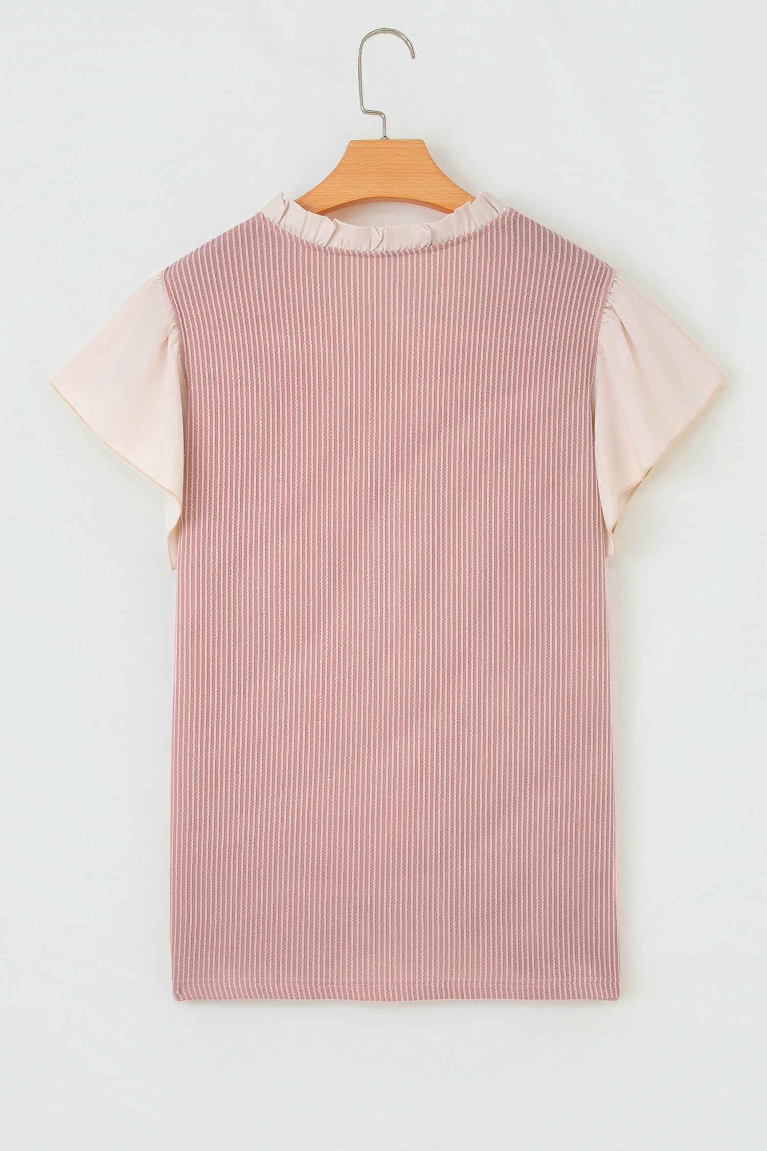 Fushia Plus Size Contrast Frilled Neckline Ruffled Short Sleeve Ribbed Textured Blouse-Plus Size/Plus Size Tops/Plus Size Blouses & Shirts-[Adult]-[Female]-2022 Online Blue Zone Planet