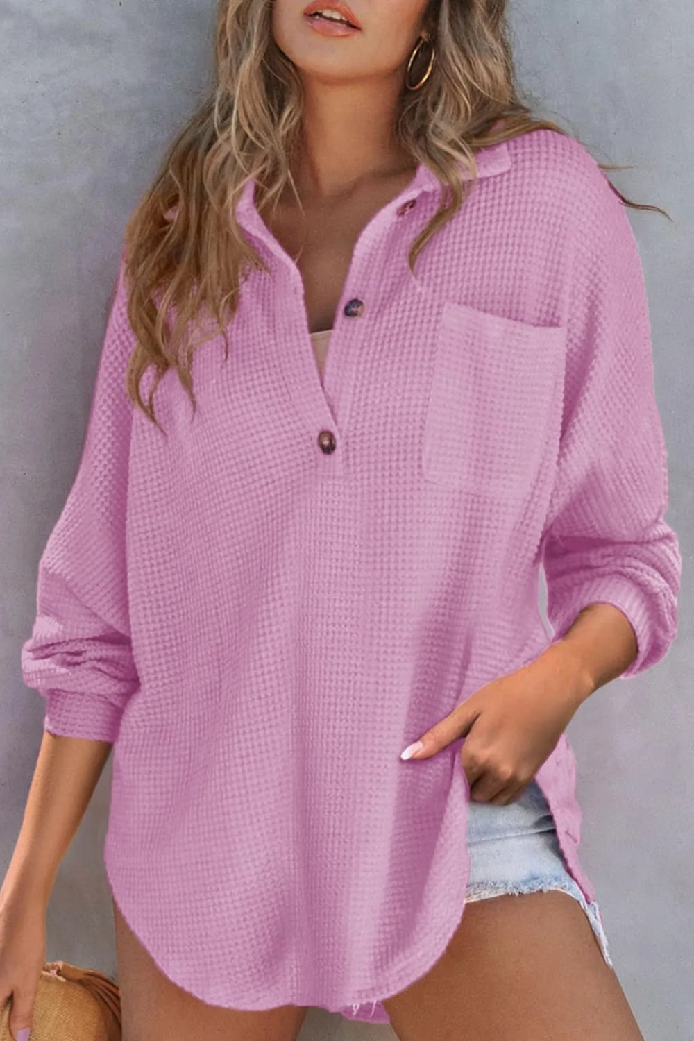 Half Button Long Sleeve Sweatshirt-TOPS / DRESSES-[Adult]-[Female]-Lilac-S-2022 Online Blue Zone Planet