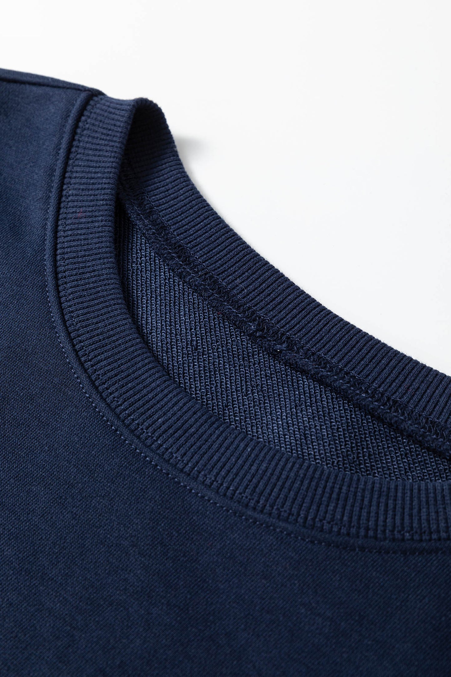 Navy Blue Varsity Striped Sleeve Drop Shoulder Sweatshirt And Short Set-Two Piece Sets/Short Sets-[Adult]-[Female]-2022 Online Blue Zone Planet