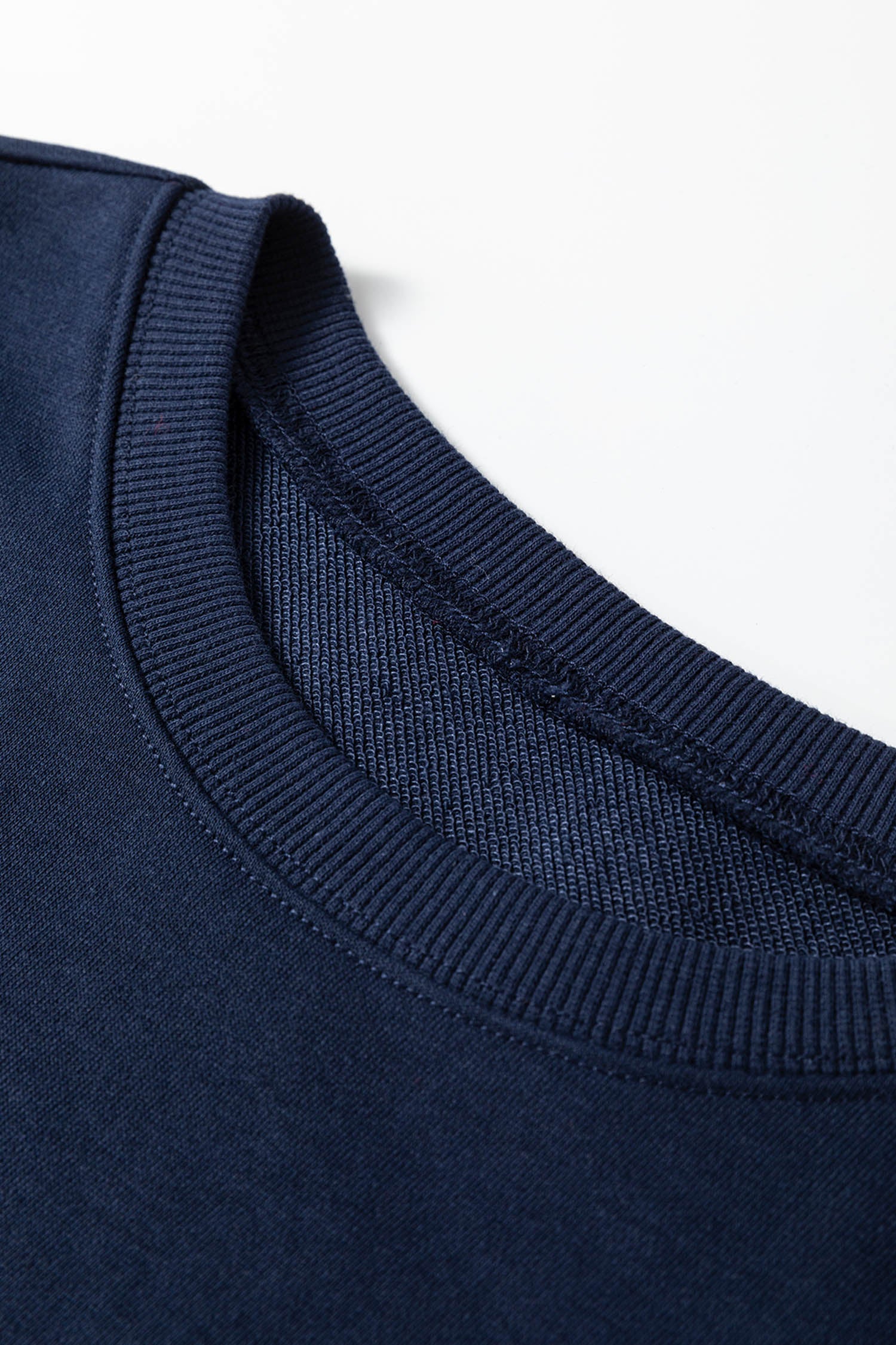 Navy Blue Varsity Striped Sleeve Drop Shoulder Sweatshirt And Short Set-Two Piece Sets/Short Sets-[Adult]-[Female]-2022 Online Blue Zone Planet