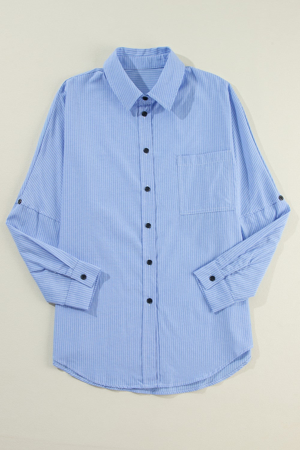 Pocketed Striped Collared Neck Long Sleeve Shirt-TOPS / DRESSES-[Adult]-[Female]-Light Blue-S-2022 Online Blue Zone Planet