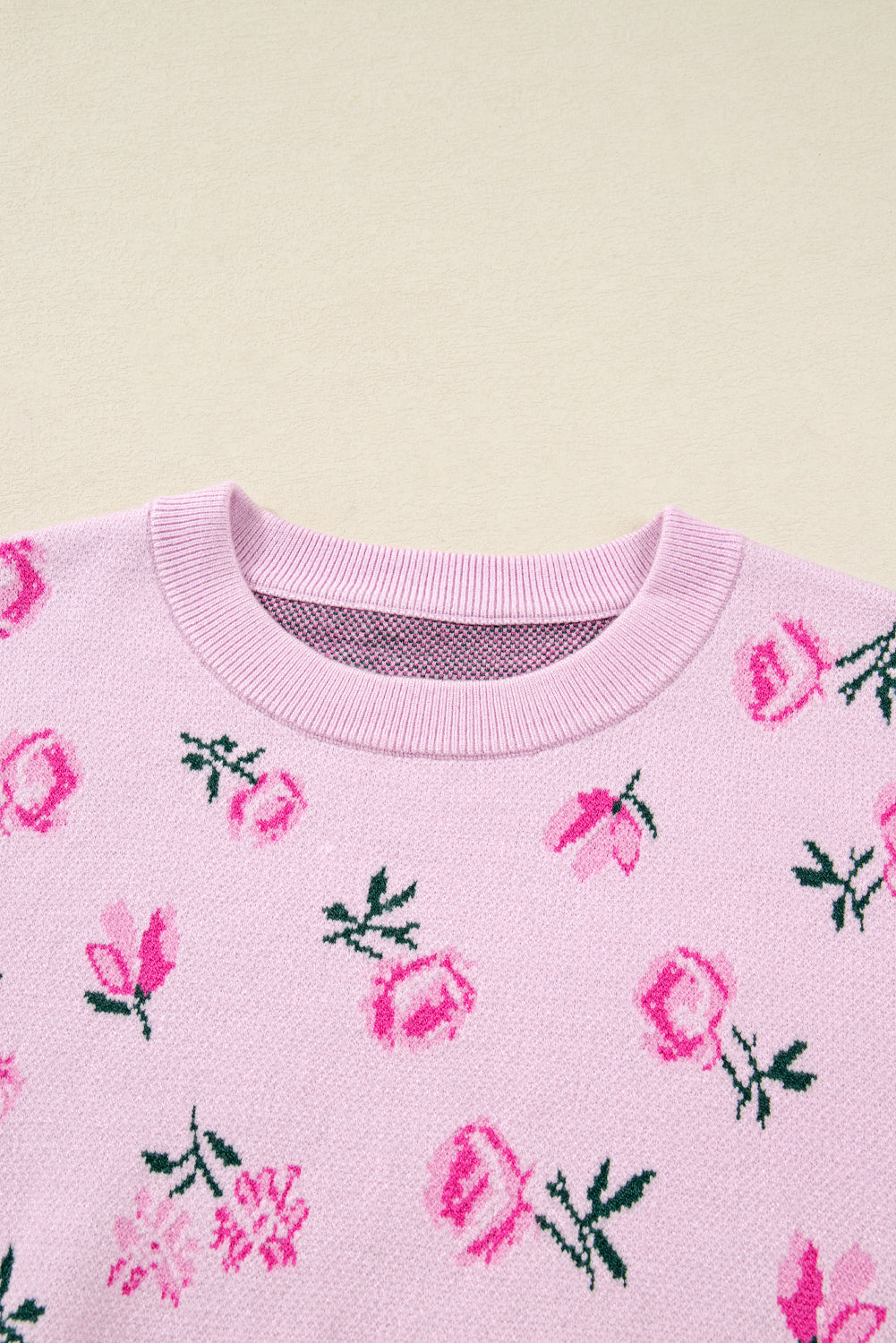 Delicacy Sweet Floral Print Drop Shoulder Cropped Sweater-TOPS / DRESSES-[Adult]-[Female]-2022 Online Blue Zone Planet