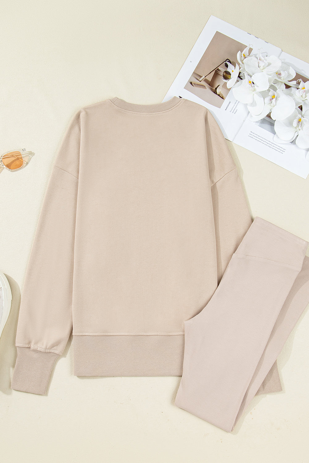 Jet Stream Solid Color Oversize Slit Sweatshirt Ribbed Leggings 2pcs Set-Two Piece Sets/Pant Sets-[Adult]-[Female]-2022 Online Blue Zone Planet