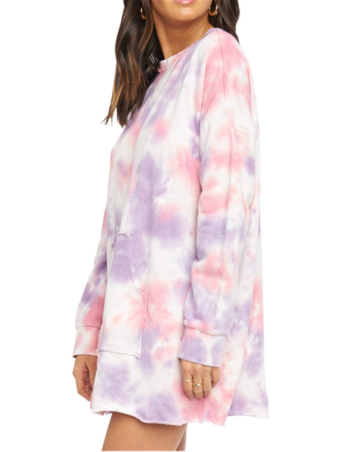 Pocketed Tie-Dye Round Neck Long Sleeve Dress-TOPS / DRESSES-[Adult]-[Female]-2022 Online Blue Zone Planet