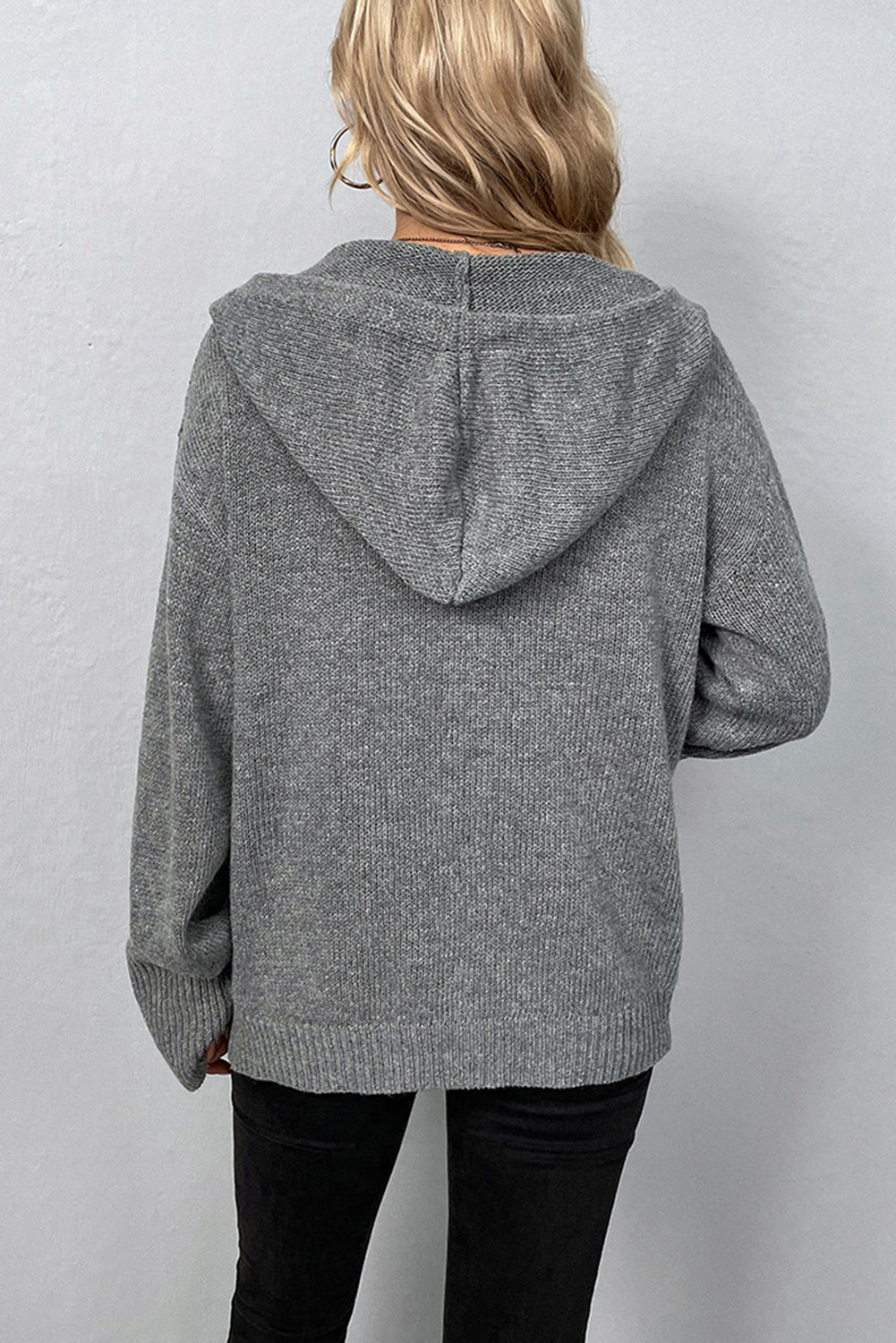 White Hooded Button Up Drop Shoulder Sweater Cardigan-Cardigans-[Adult]-[Female]-2022 Online Blue Zone Planet