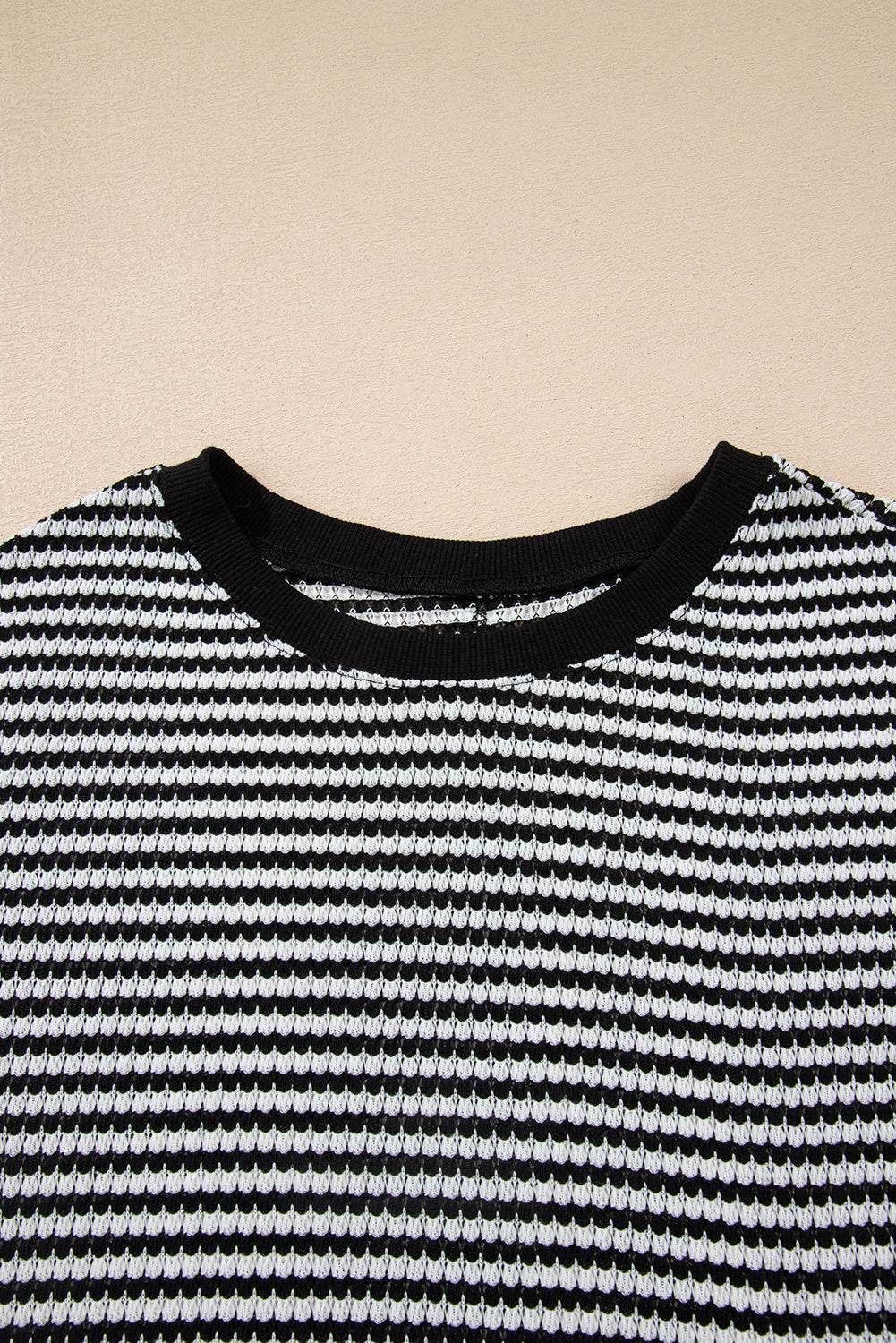 Black Stripe Ribbed Trim Drop Shoulder Long Sleeve Oversize Top-Tops/Long Sleeve Tops-[Adult]-[Female]-2022 Online Blue Zone Planet