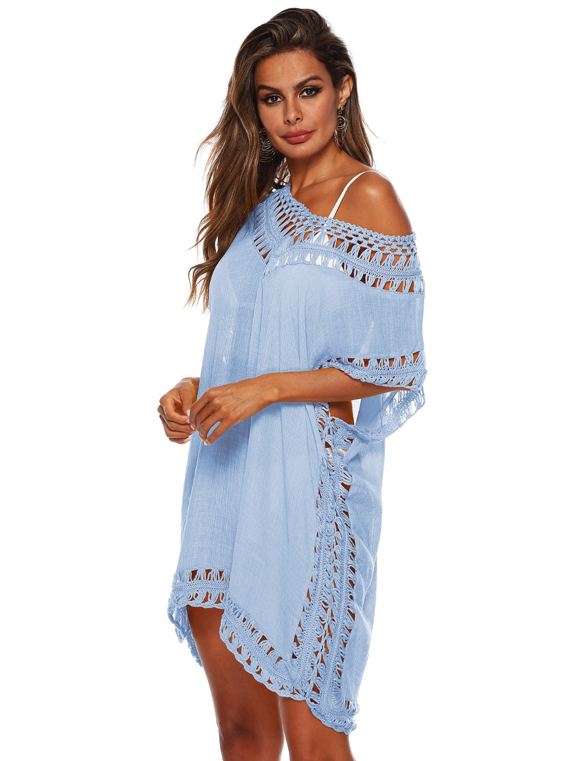 Cutout V-Neck Short Sleeve Cover-Up-TOPS / DRESSES-[Adult]-[Female]-2022 Online Blue Zone Planet