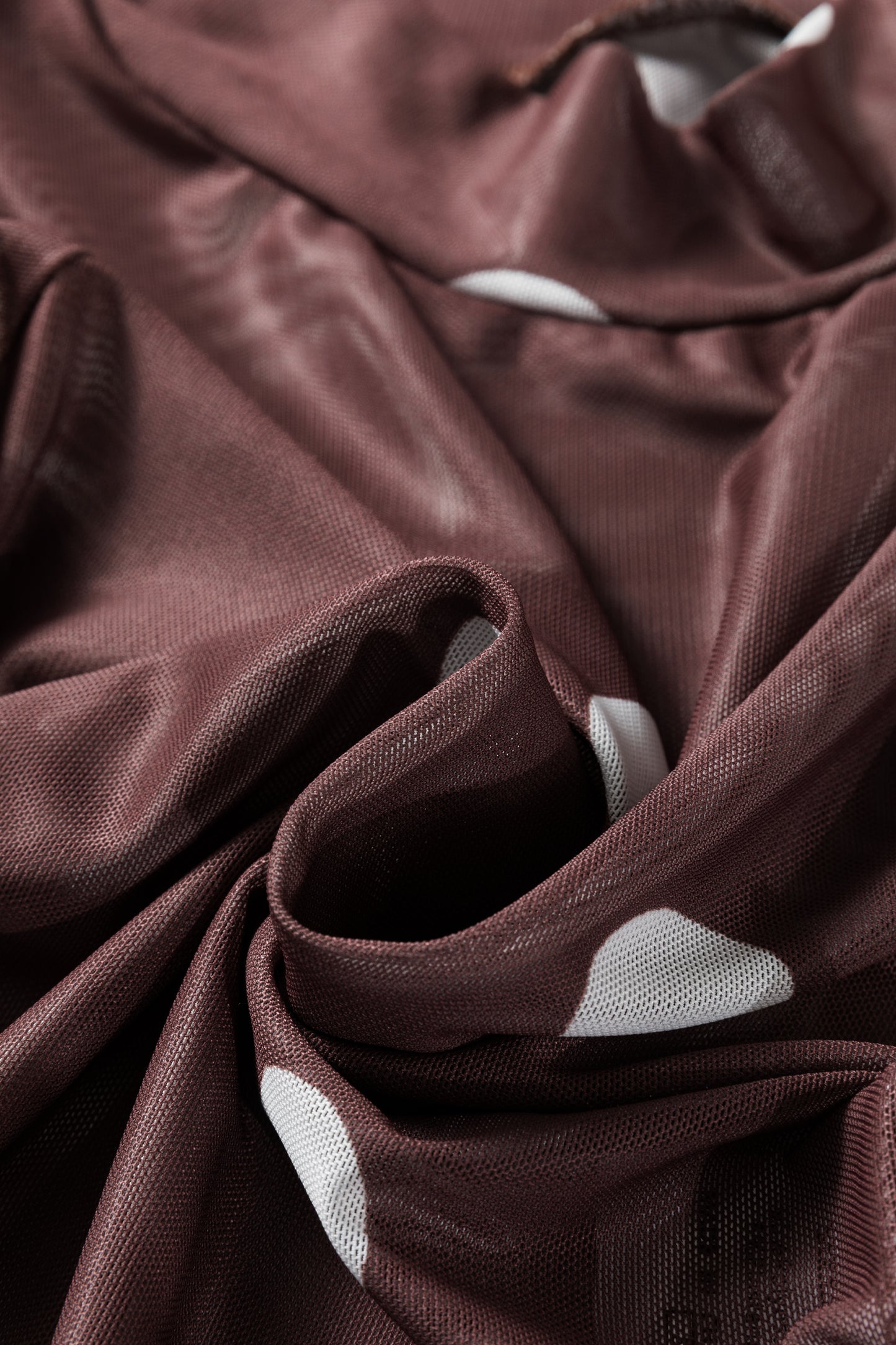 Brown Vintage Polka Dot Print Mesh Long Sleeve Bodysuit-Tops/Bodysuits-[Adult]-[Female]-2022 Online Blue Zone Planet